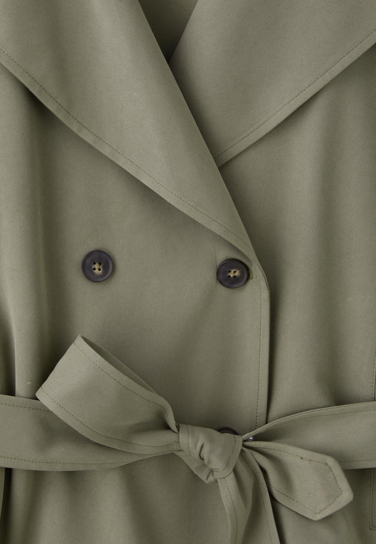 Short flowing trench coat with belt — Khaki