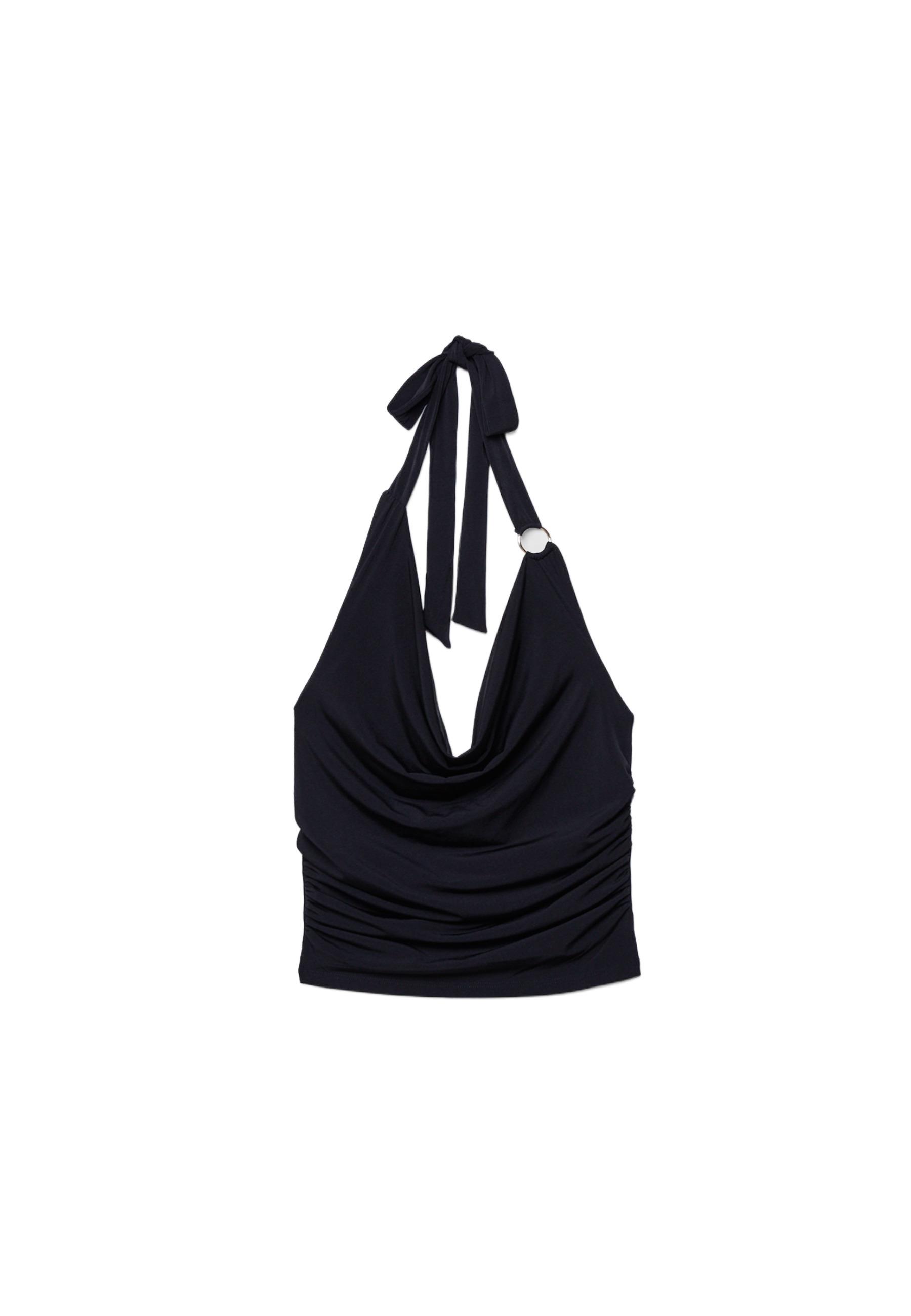 Draped Neckline Ring Top — Black