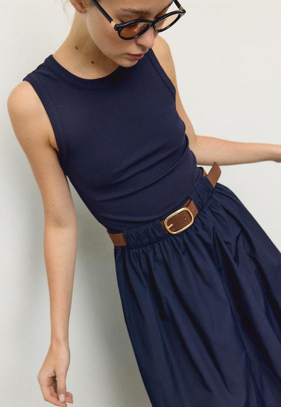 robe midi bimatiere sans manches ceinture