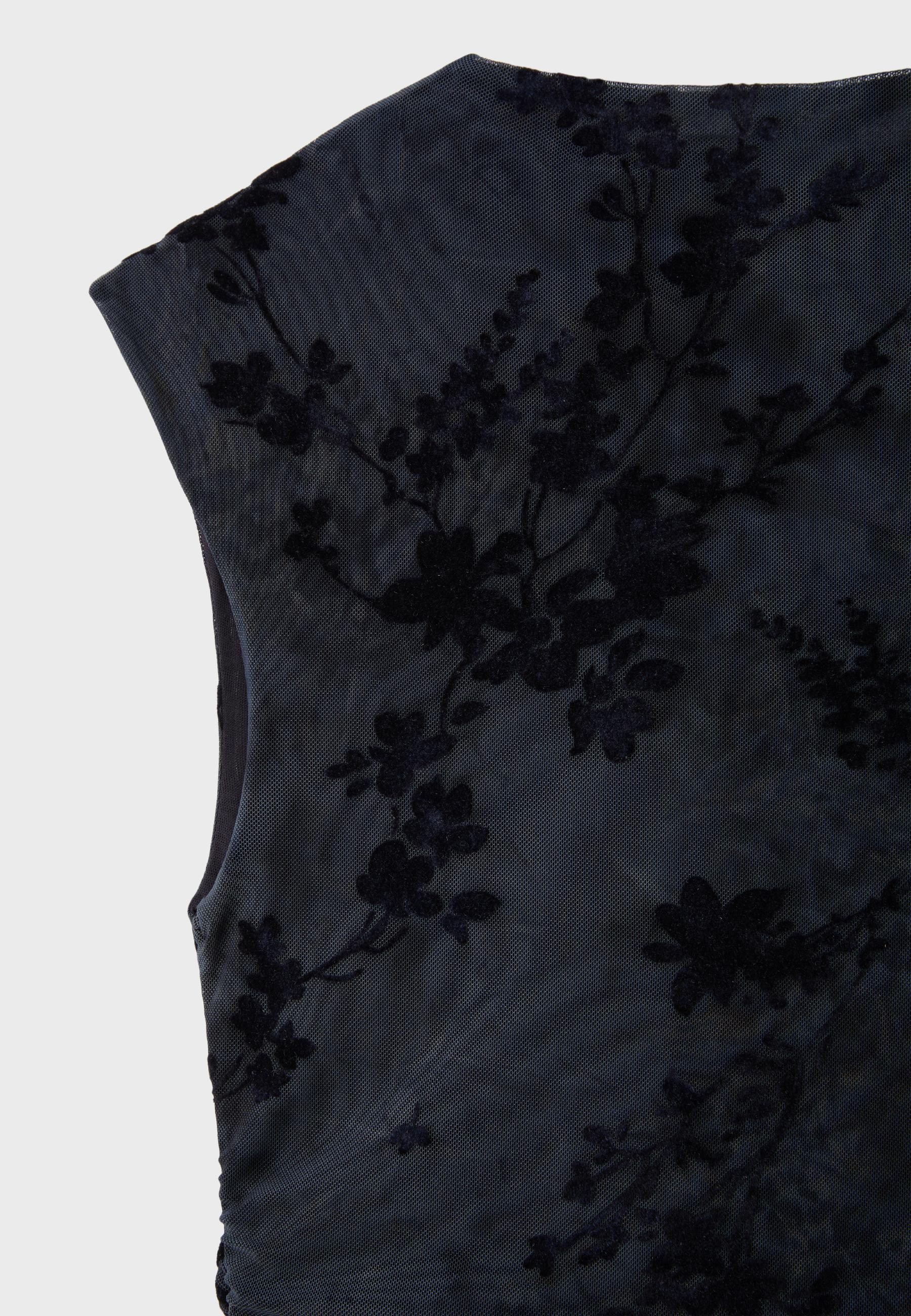 Flocked sleeveless funnel neck T-shirt — Dark grey