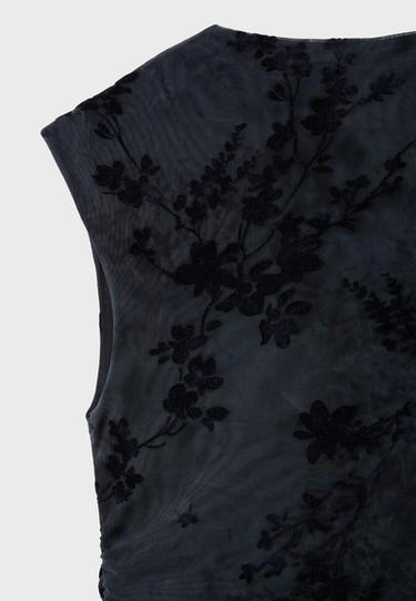 Flocked sleeveless funnel neck top — Dark grey 9