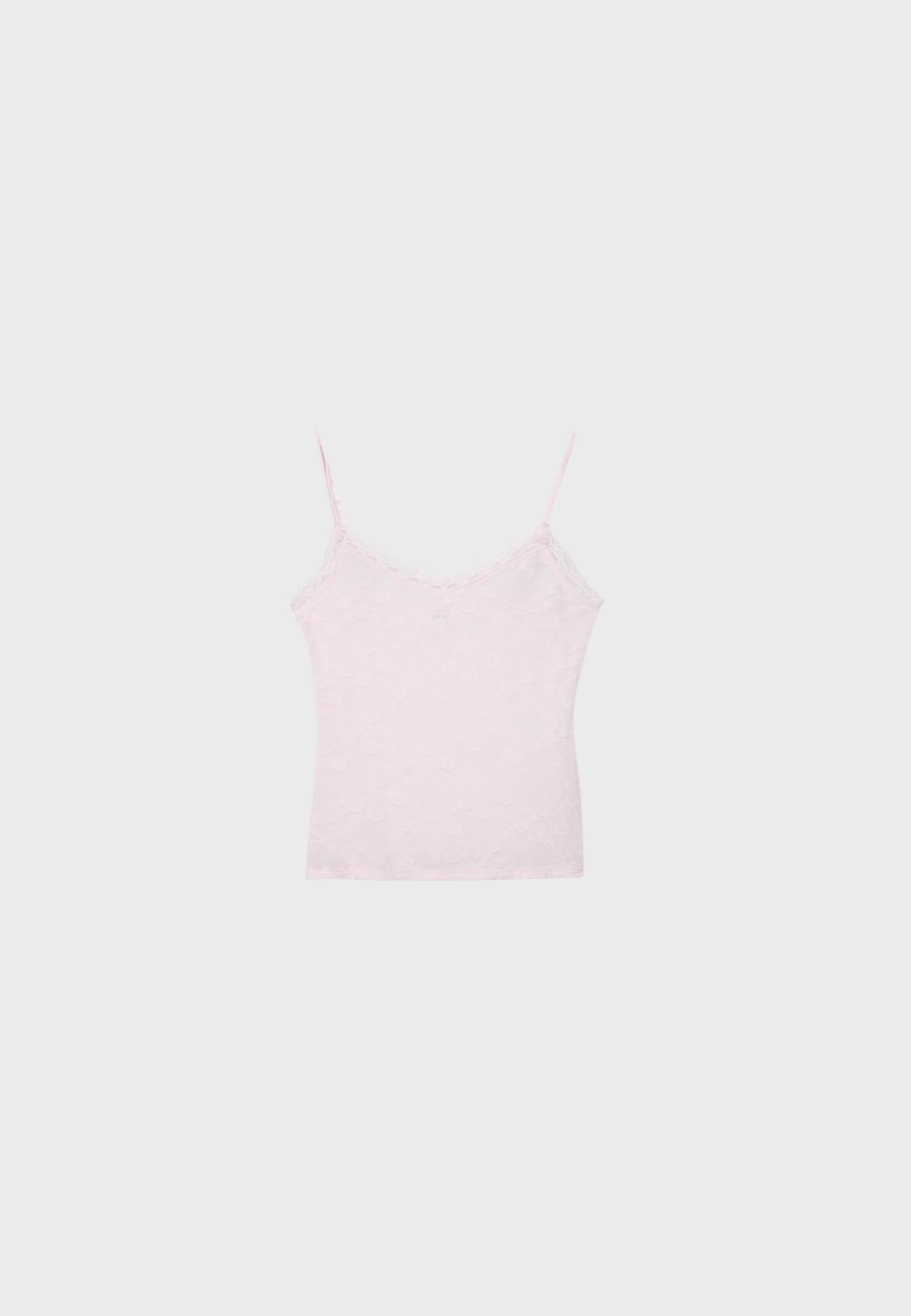 Lace strap top — Pastel pink