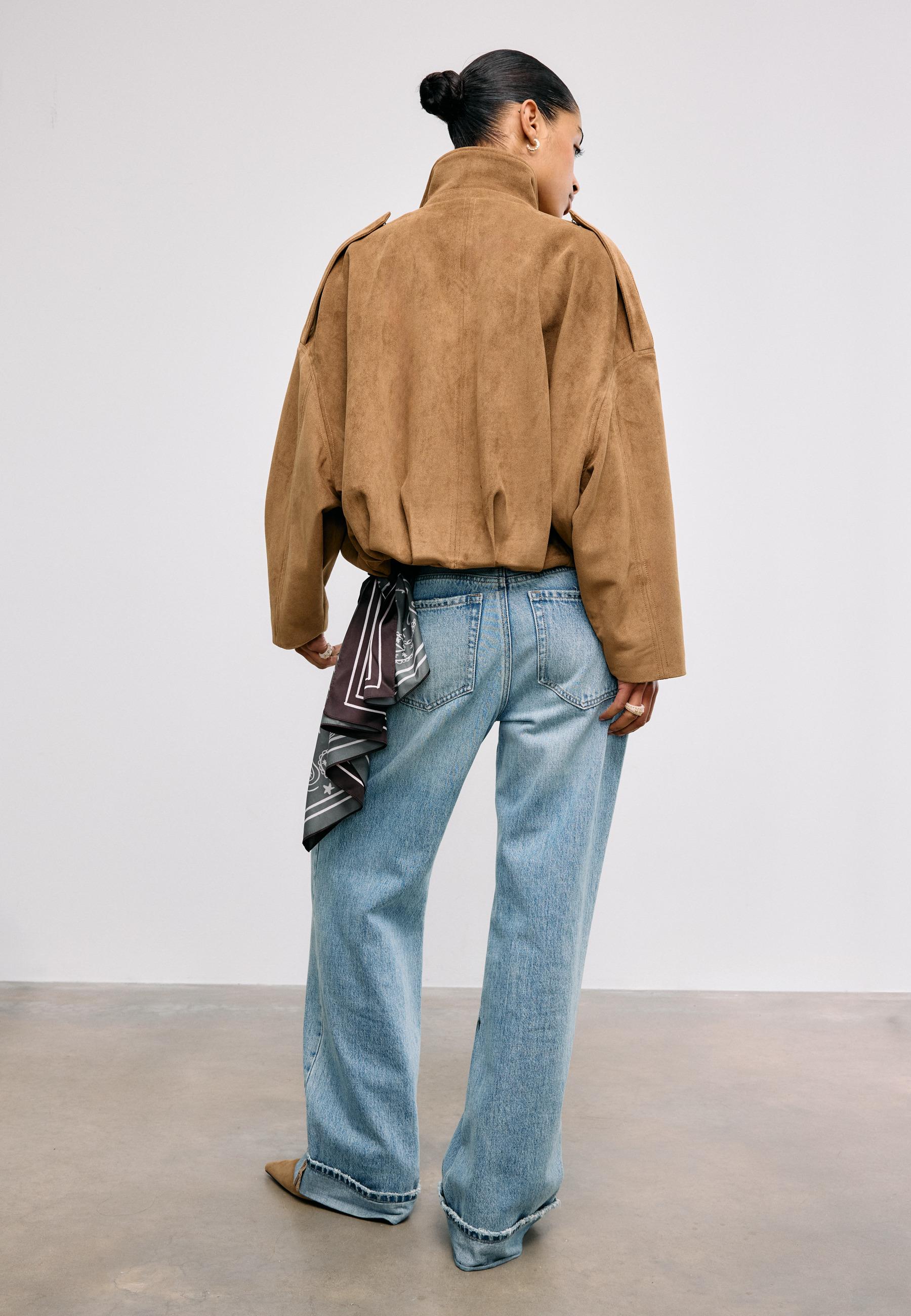 Faux suede bomber jacket — Stone