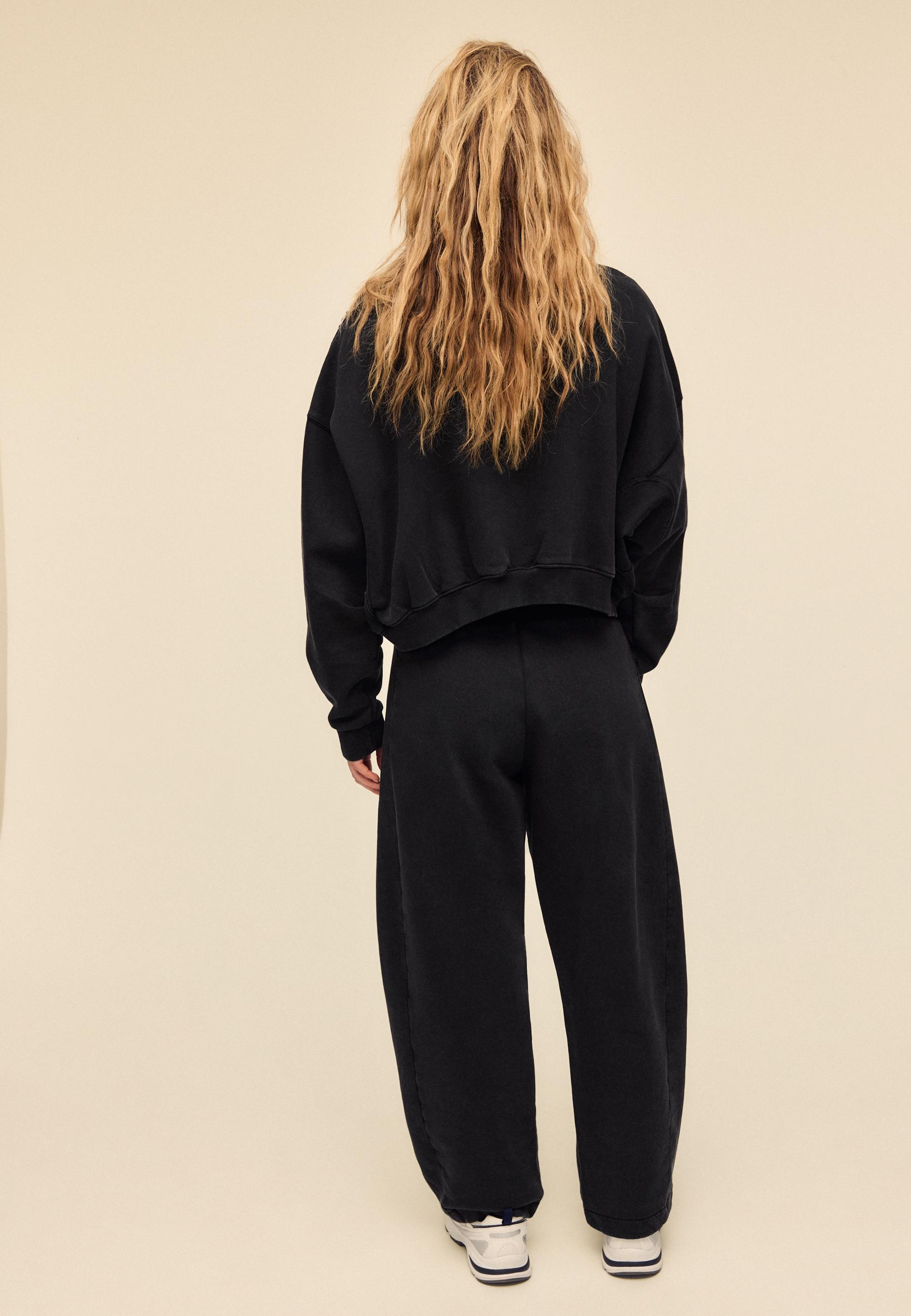 Soft-touch acid wash fleece jogger trousers — Dark grey
