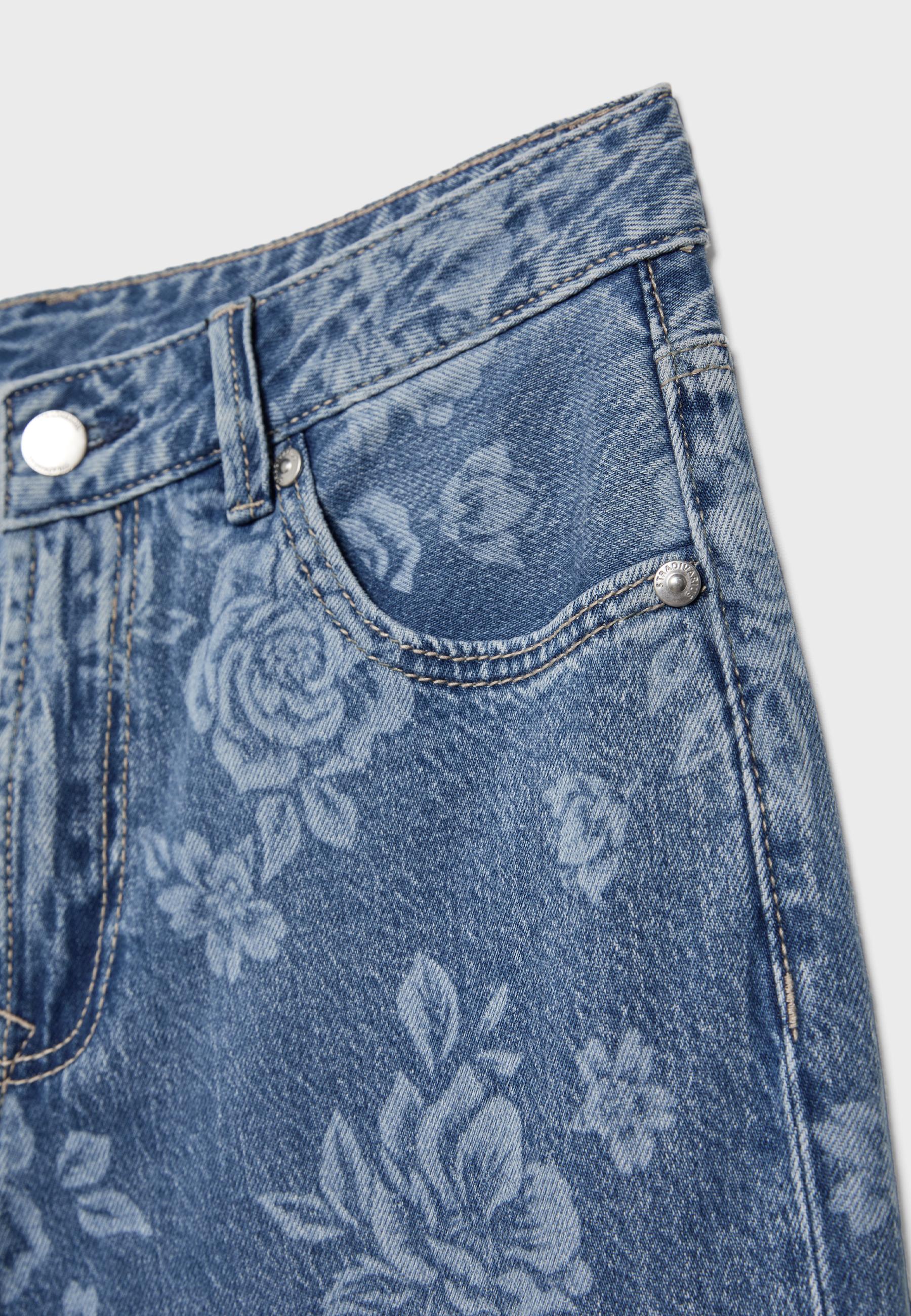 Straight-leg jeans with laser floral print — MEDIUM BLUE DENIM