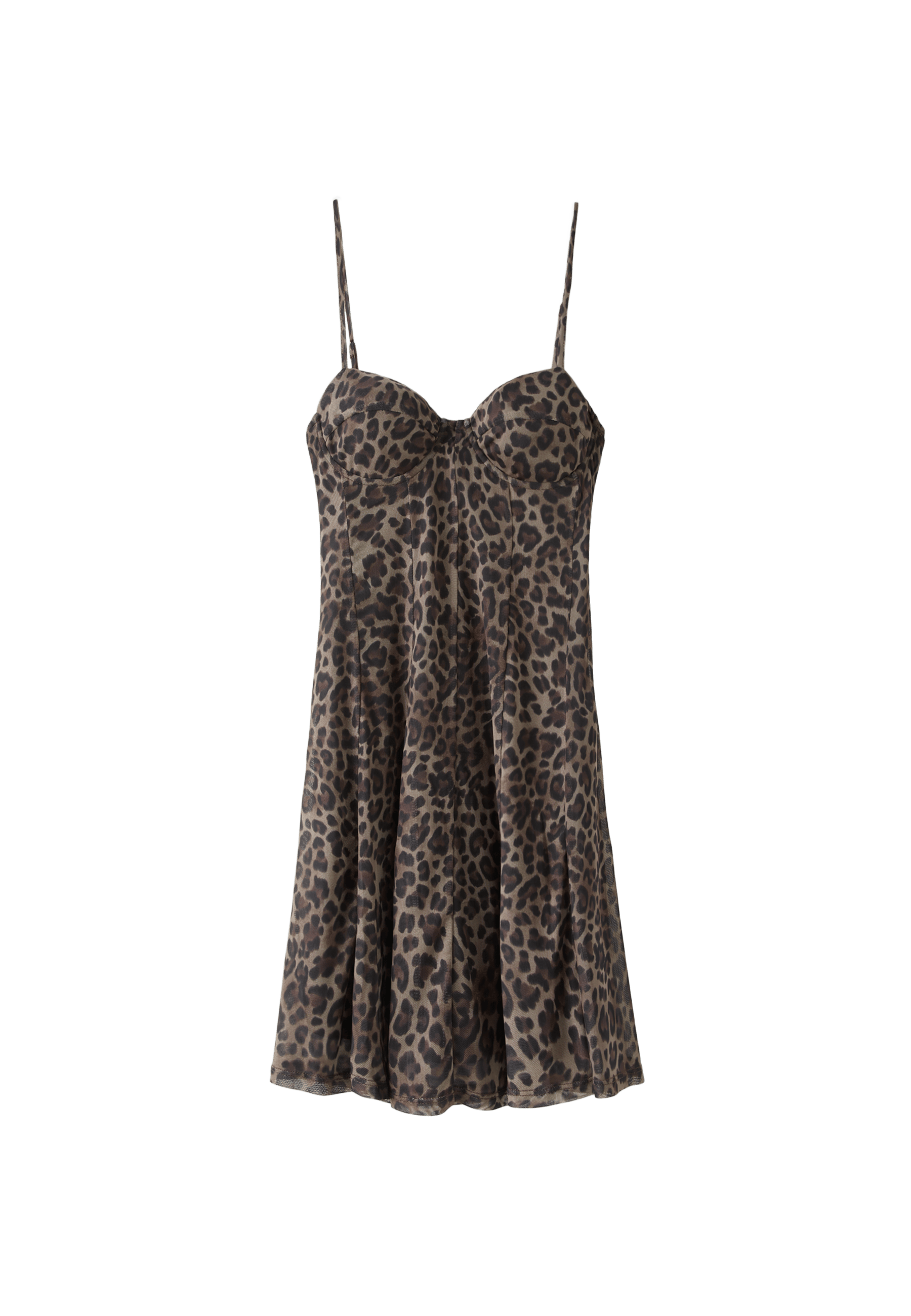 Short printed strappy dress — Mid beige
