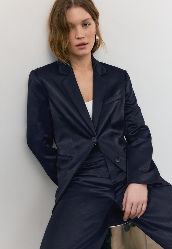 Stradivarius Satin Blazer Dark Blue M