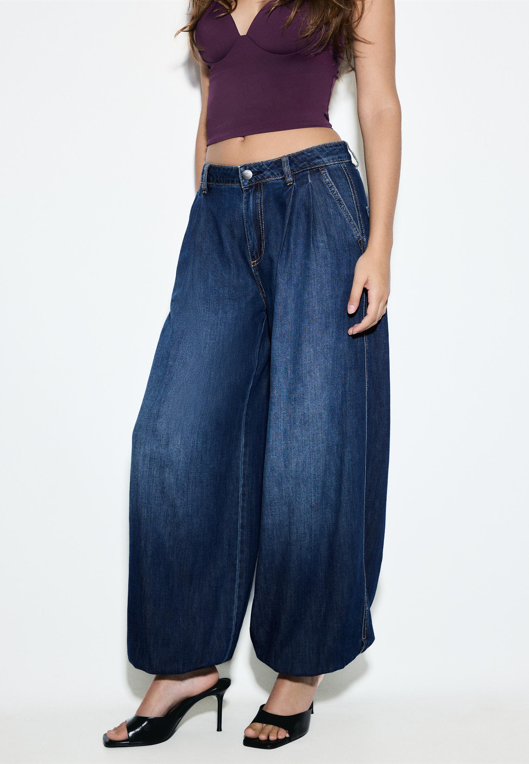 Stradivarius Τζιν Παντελόνι Βράκα 100% Βαμβακερό Μπλε Overdye 32