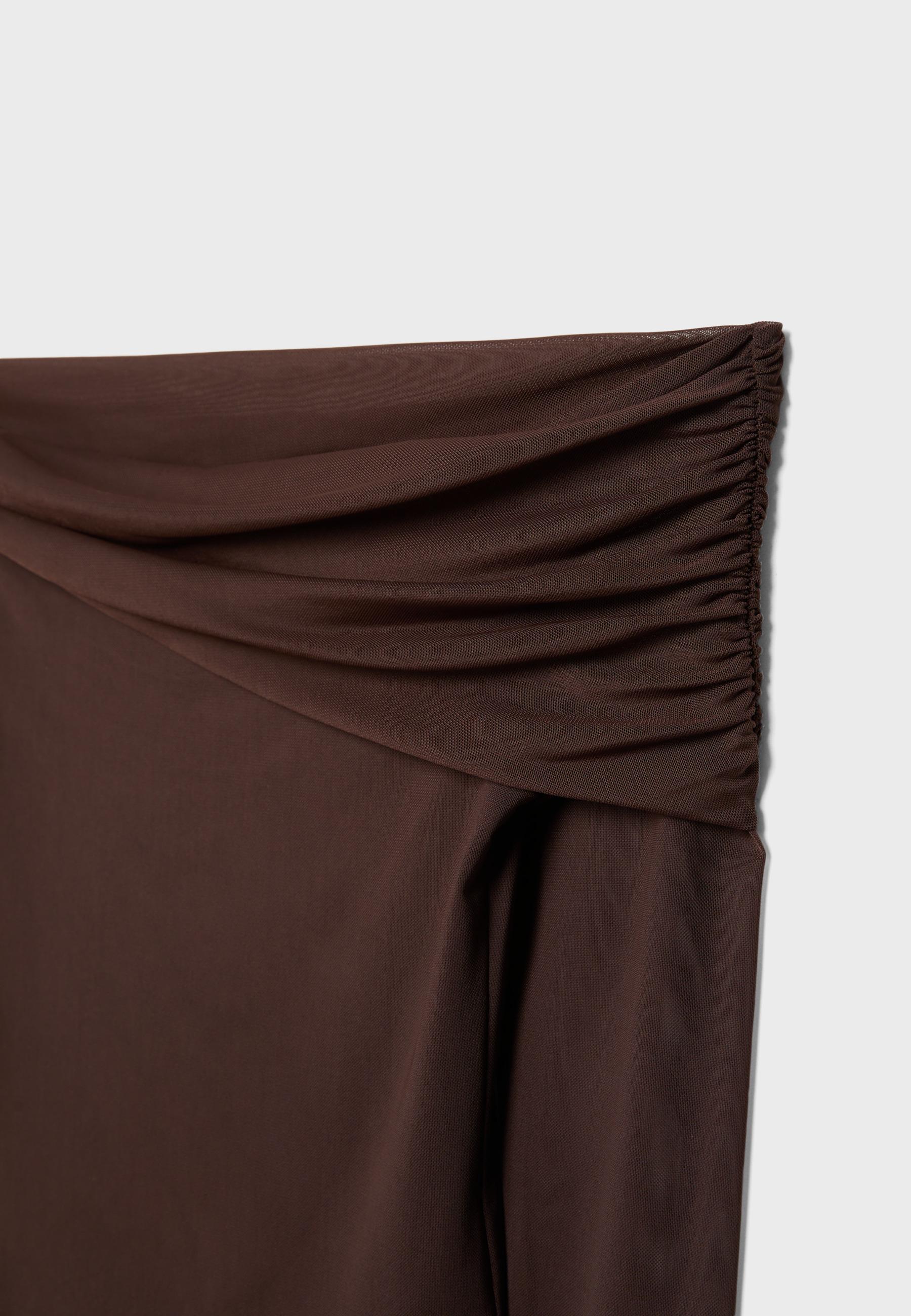 Asymmetric tulle T-shirt — Brown