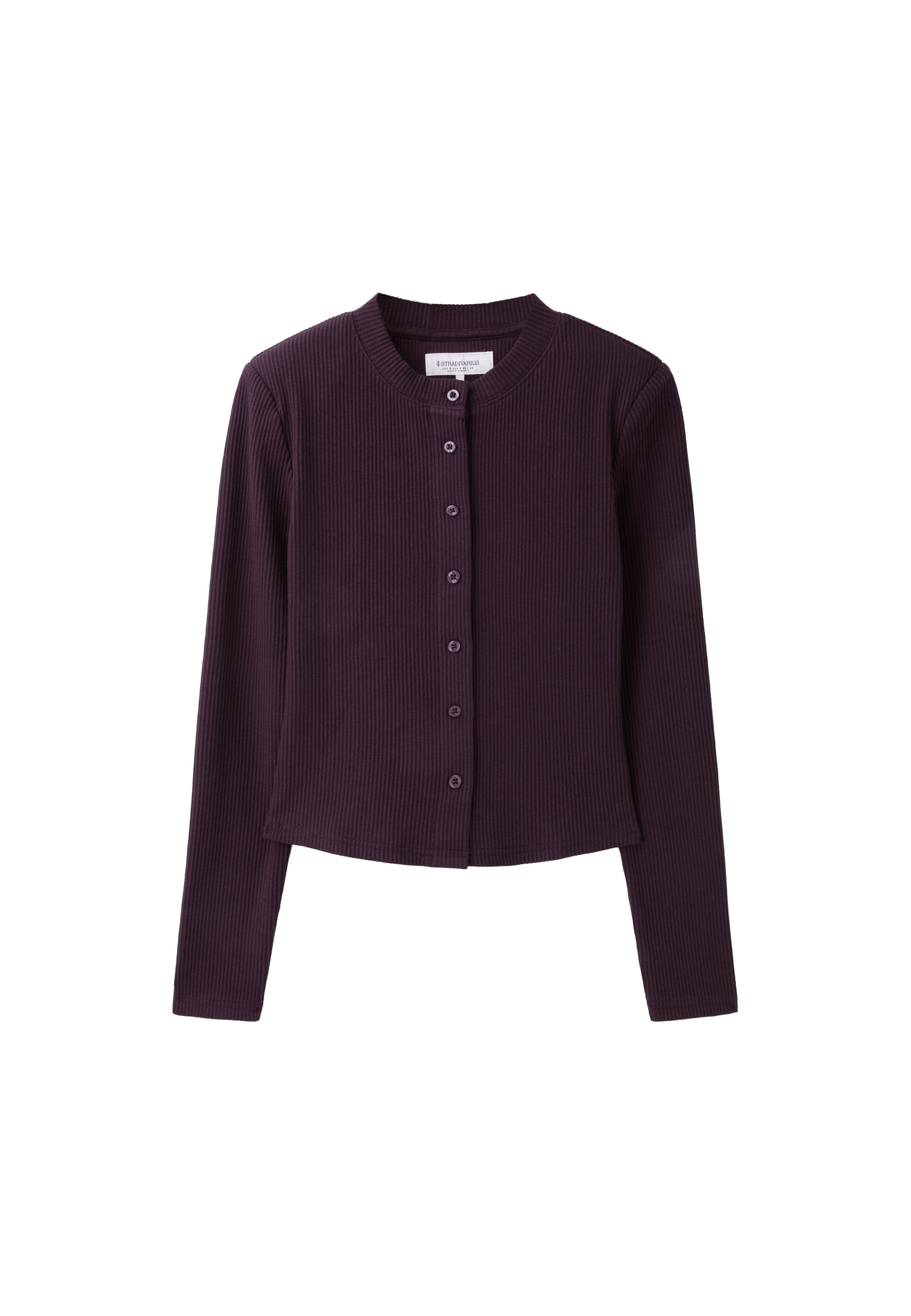 Knit cardigan with shoulder pads — AUBERGINE