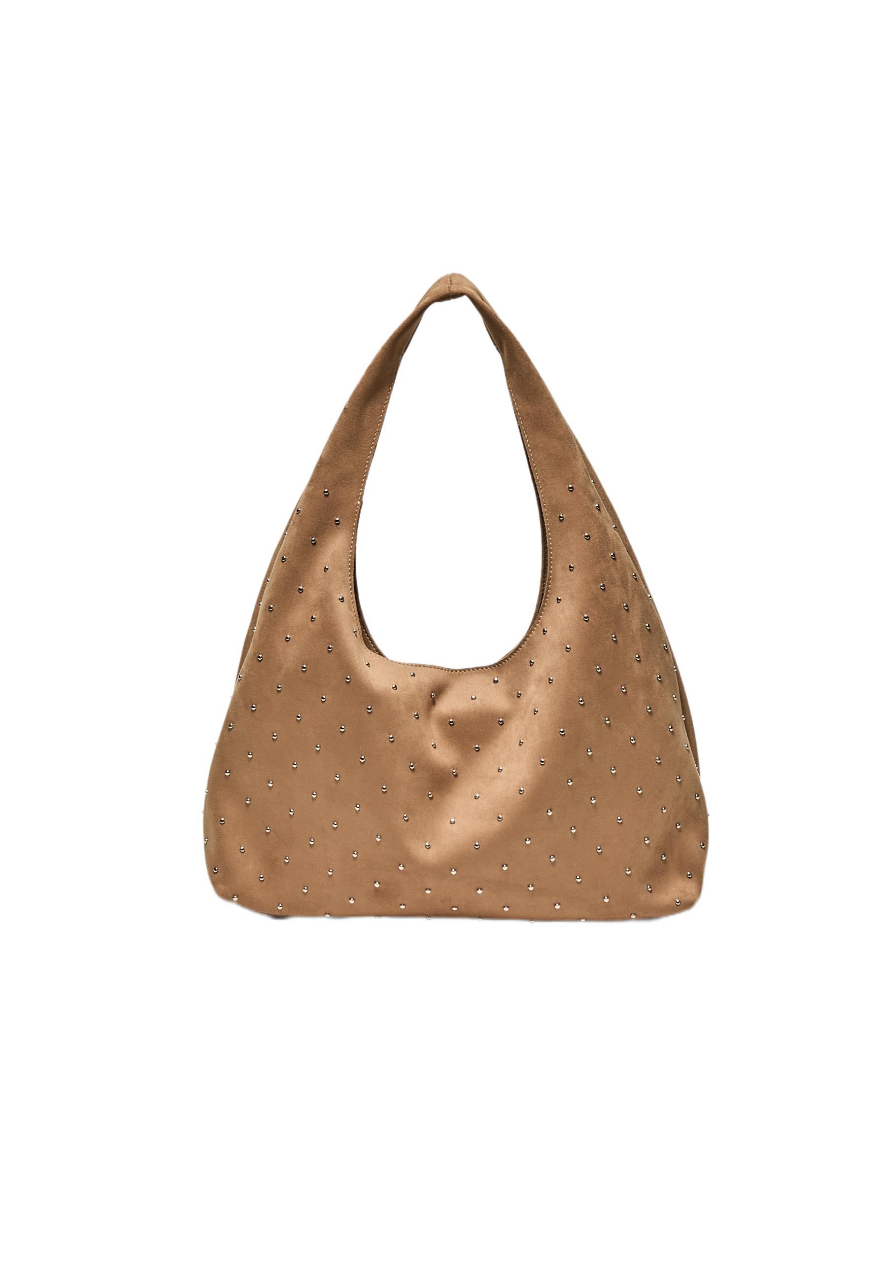 Soft touch shoulder bag with rhinestones — Beige