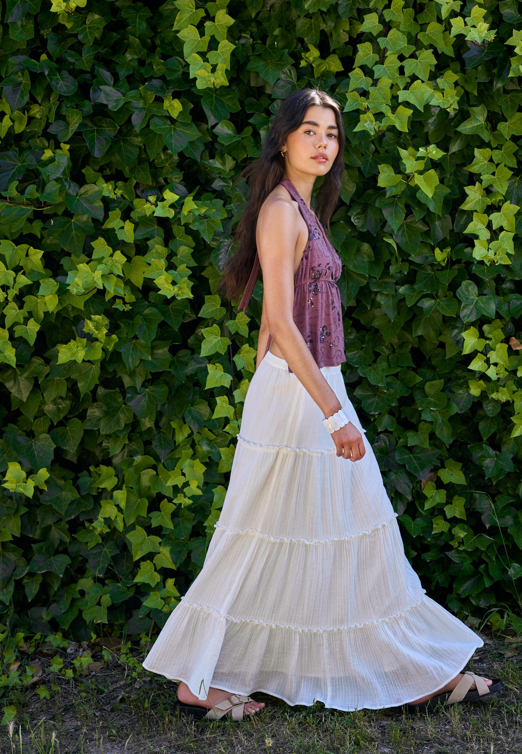 Long panelled skirt — White