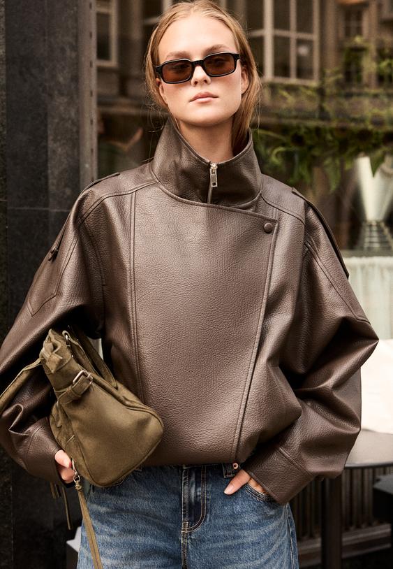 giubbotto biker oversize in finta pelle