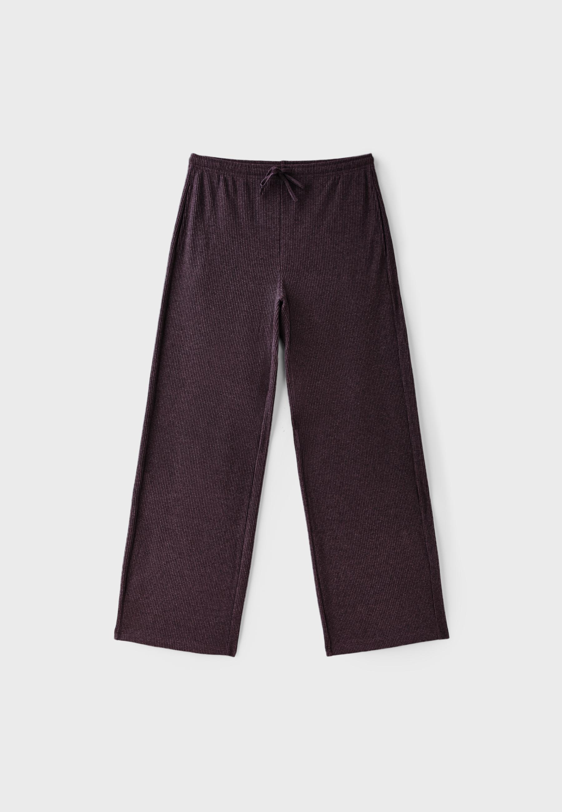 Soft-touch ribbed trousers — AUBERGINE