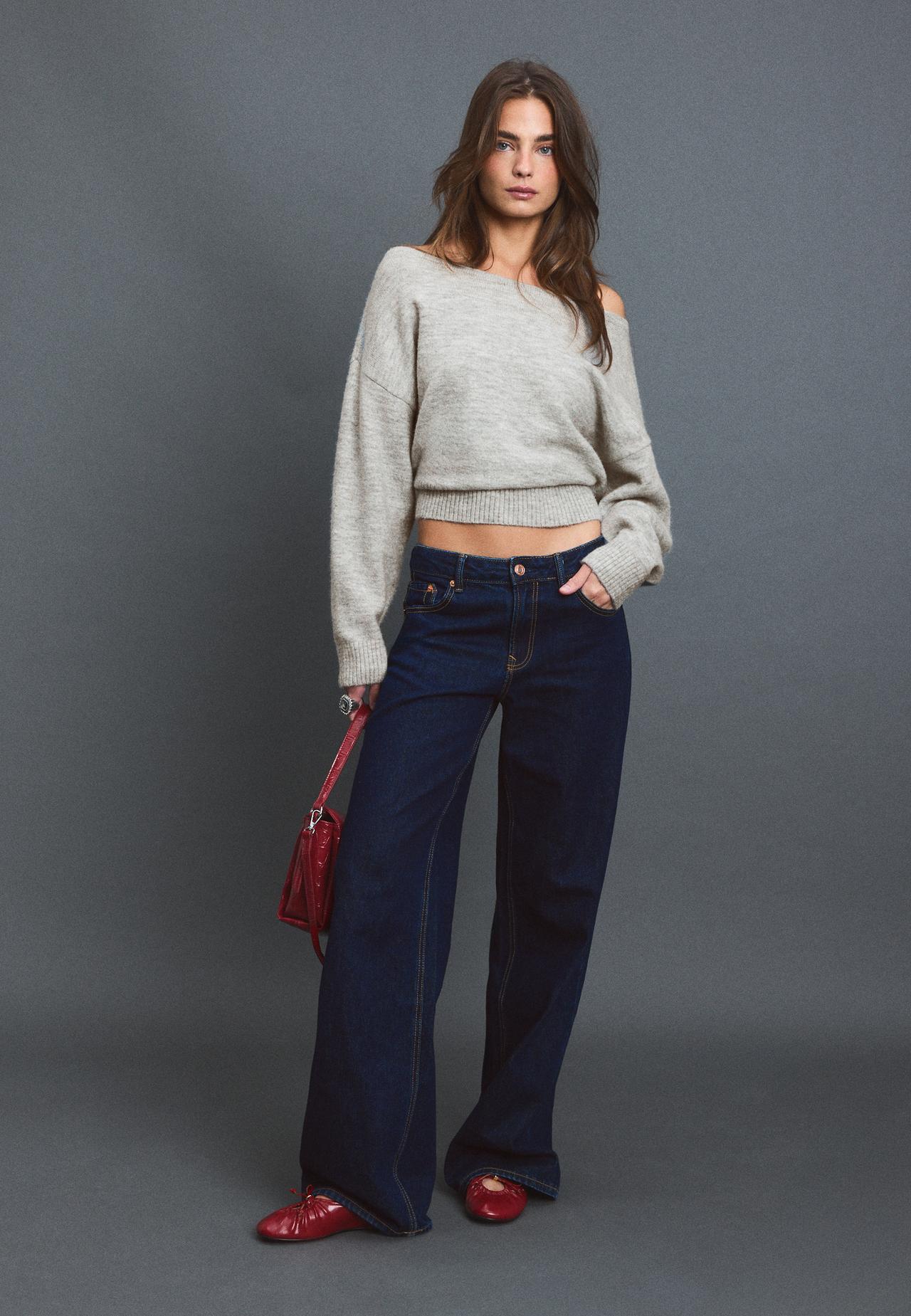 Boat neck knit jumper — Grey melange