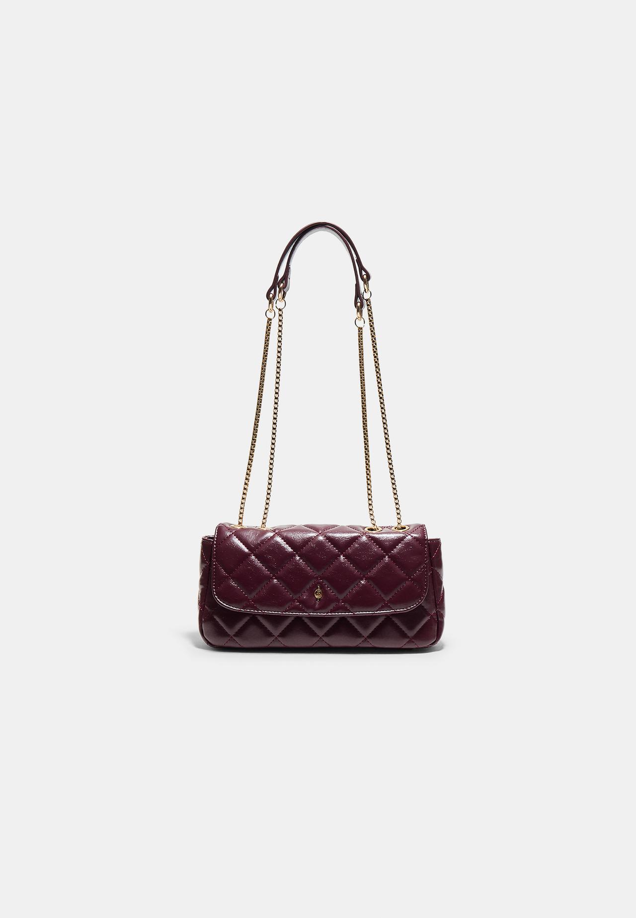 Quilted crossbody bag with chain — Burgundy