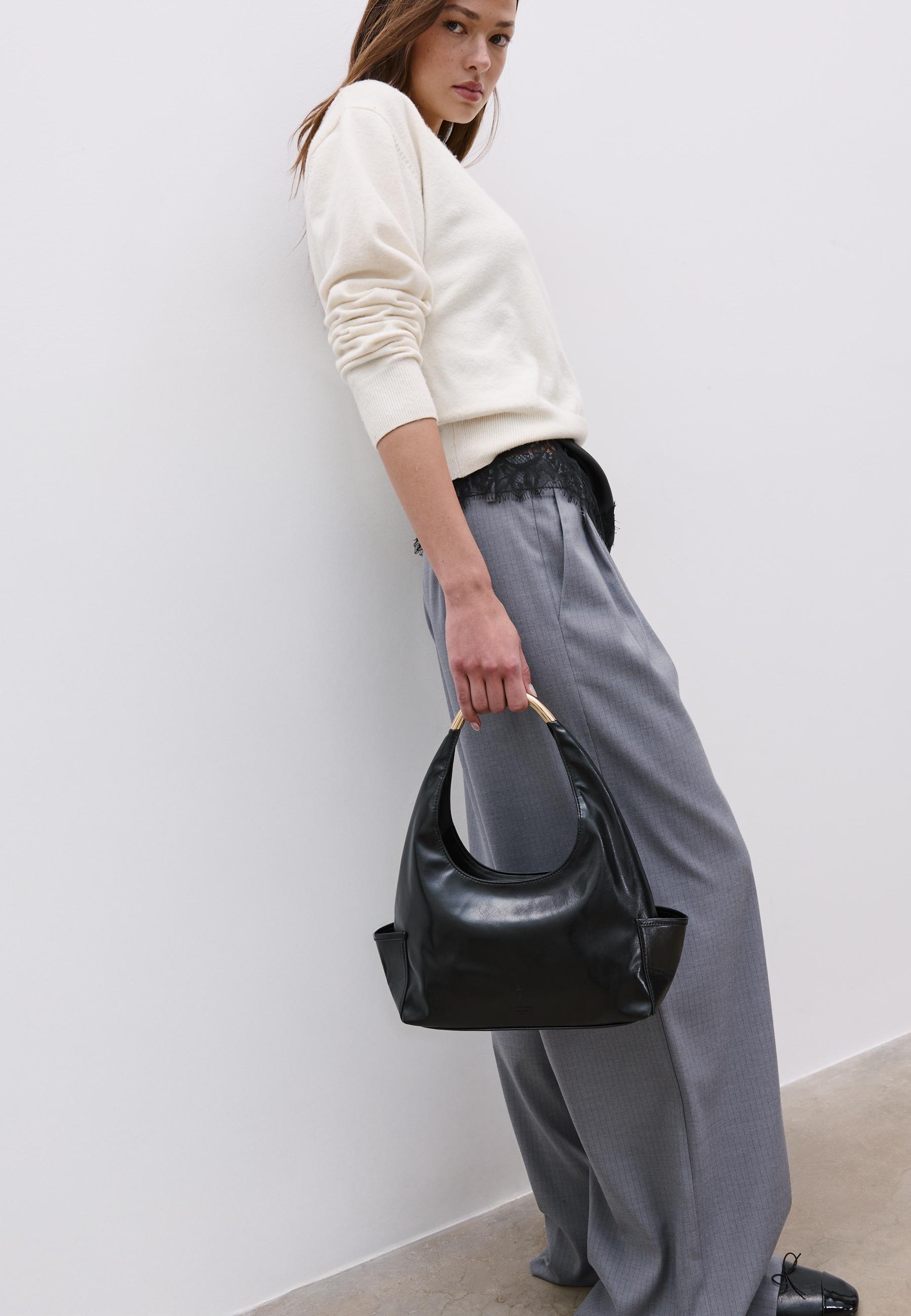 Mini shoulder bag with metallic handle — Black