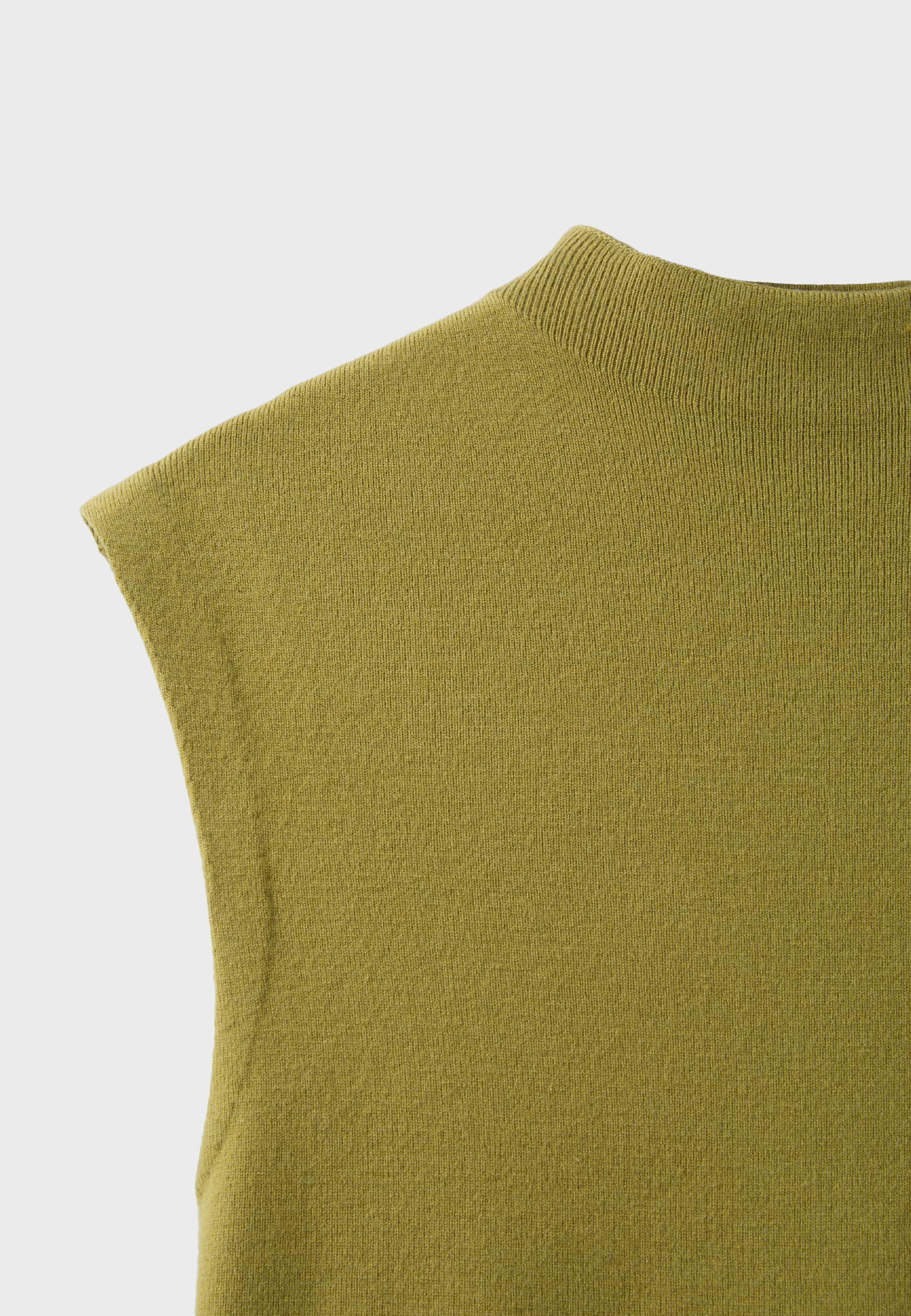 Stand collar knit top — Olive green