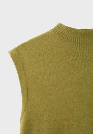 Stand collar knit top — Olive green 9