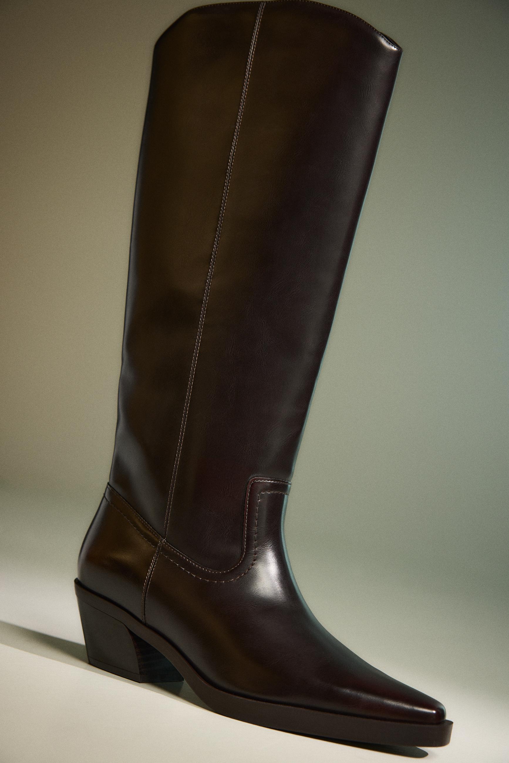 Brown plain shaft cowgirl boots — BURGUNDY