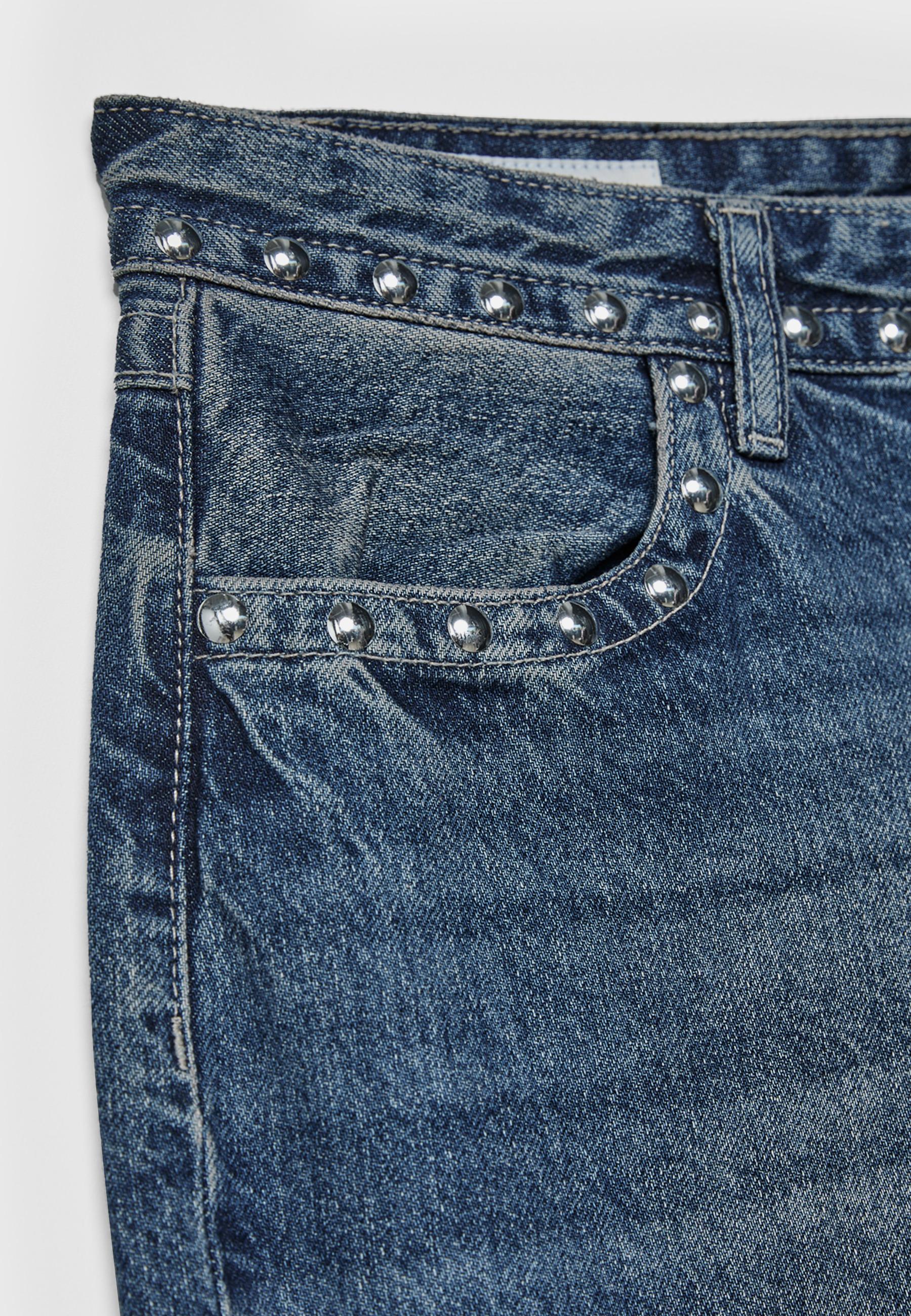 Studded Baggy Jeans — MEDIUM LIGHT BLUE DENIM