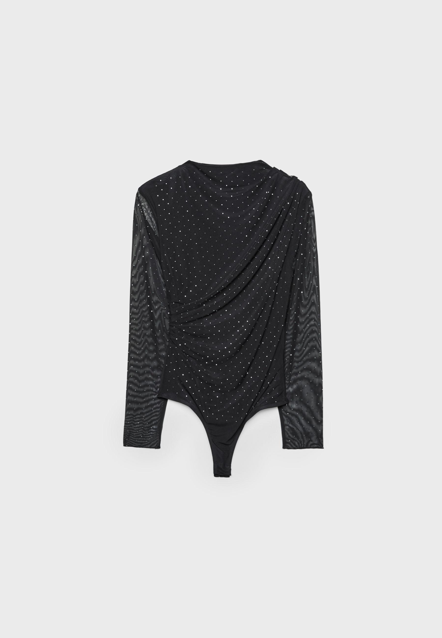 Gathered tulle bodysuit with rhinestones - Women's fashion