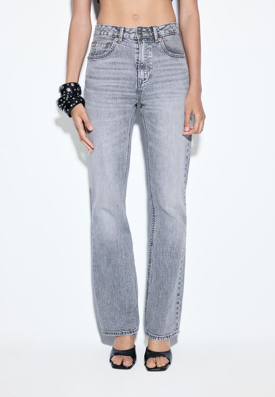 Stradivarius D98 Jean Straight Denim Gris Foncé Délavé 36