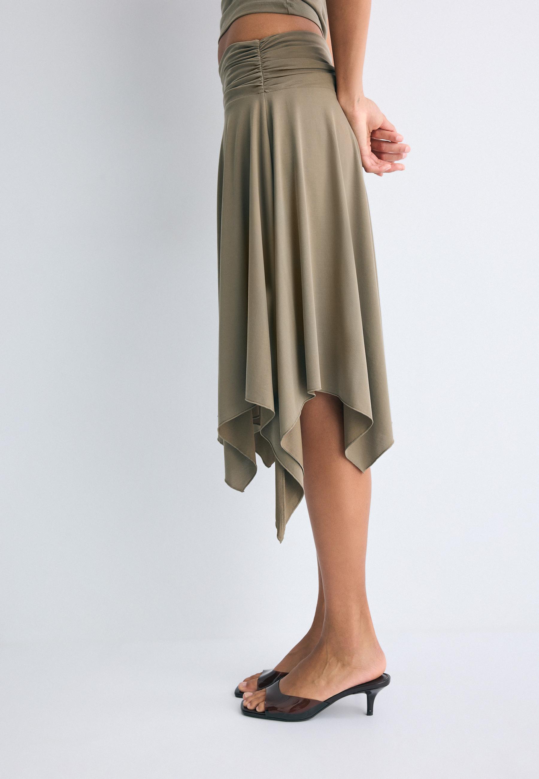 Asymmetric midi skirt — Khaki