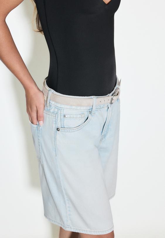 kemerli denim bermuda