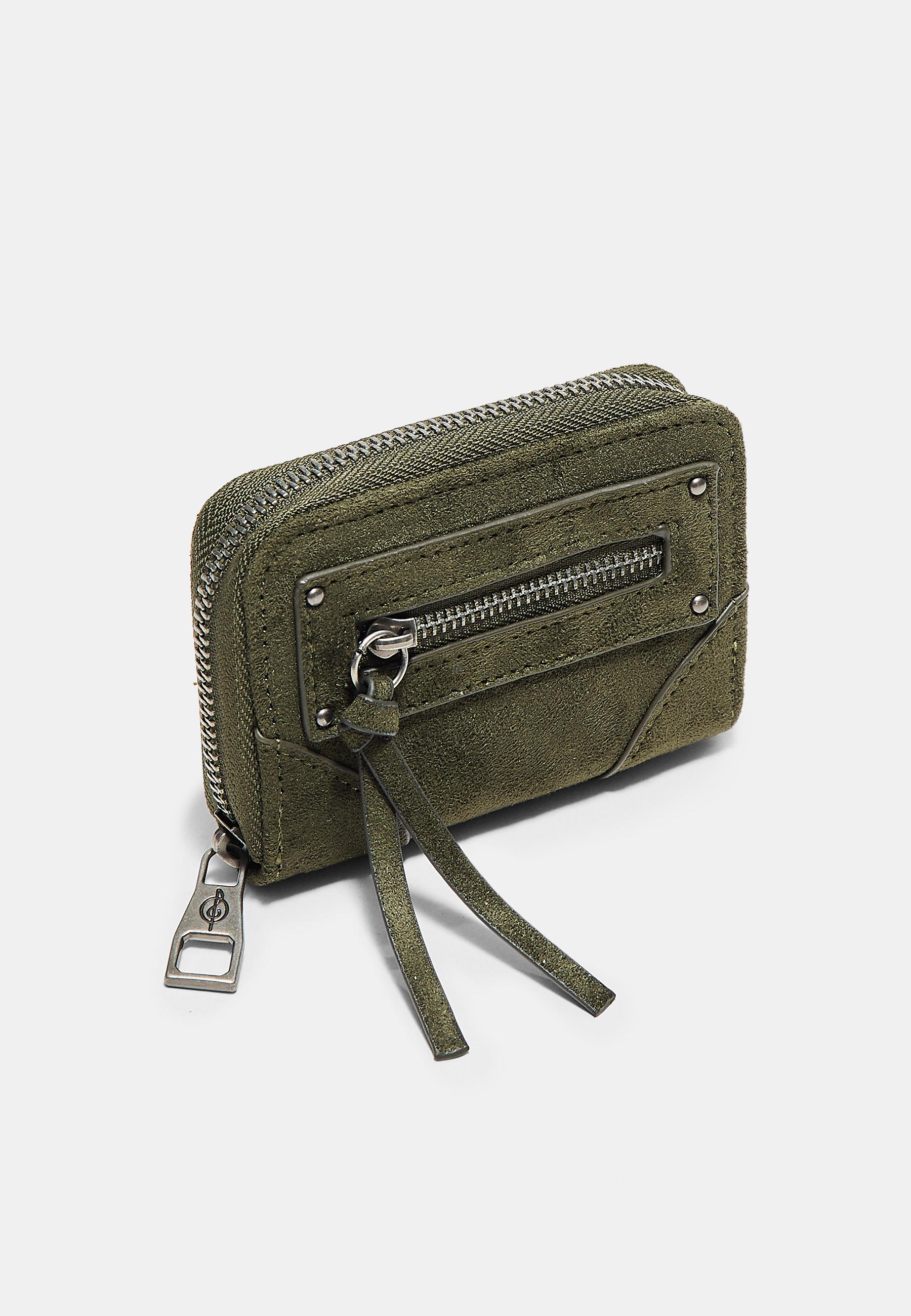 Compact card holder purse with zip pocket detail — Khaki
