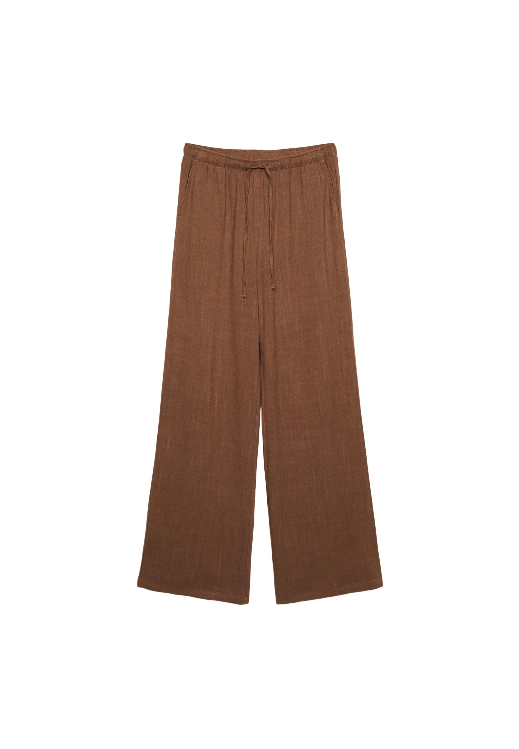Straight-leg linen-look trousers — Brown