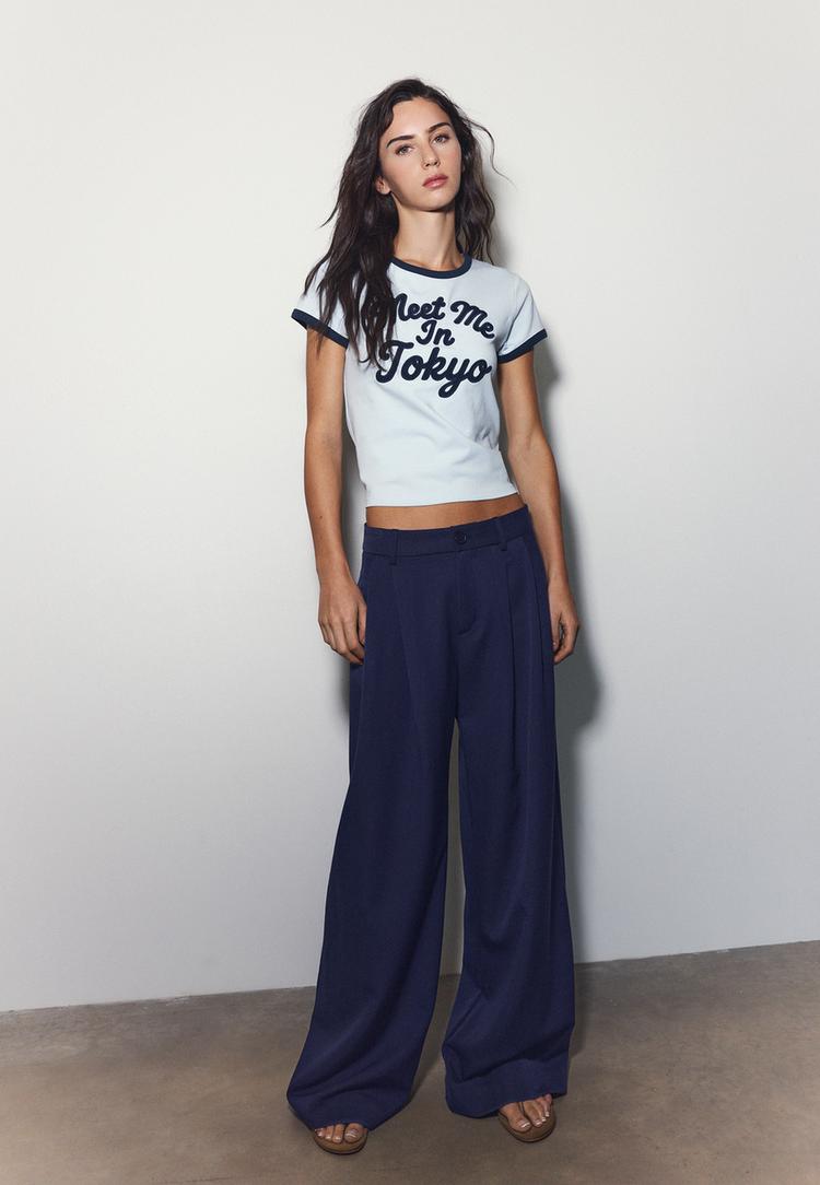 Stradivarius Pantaloni Eleganți Largi Cu Pense Bleumarin 44