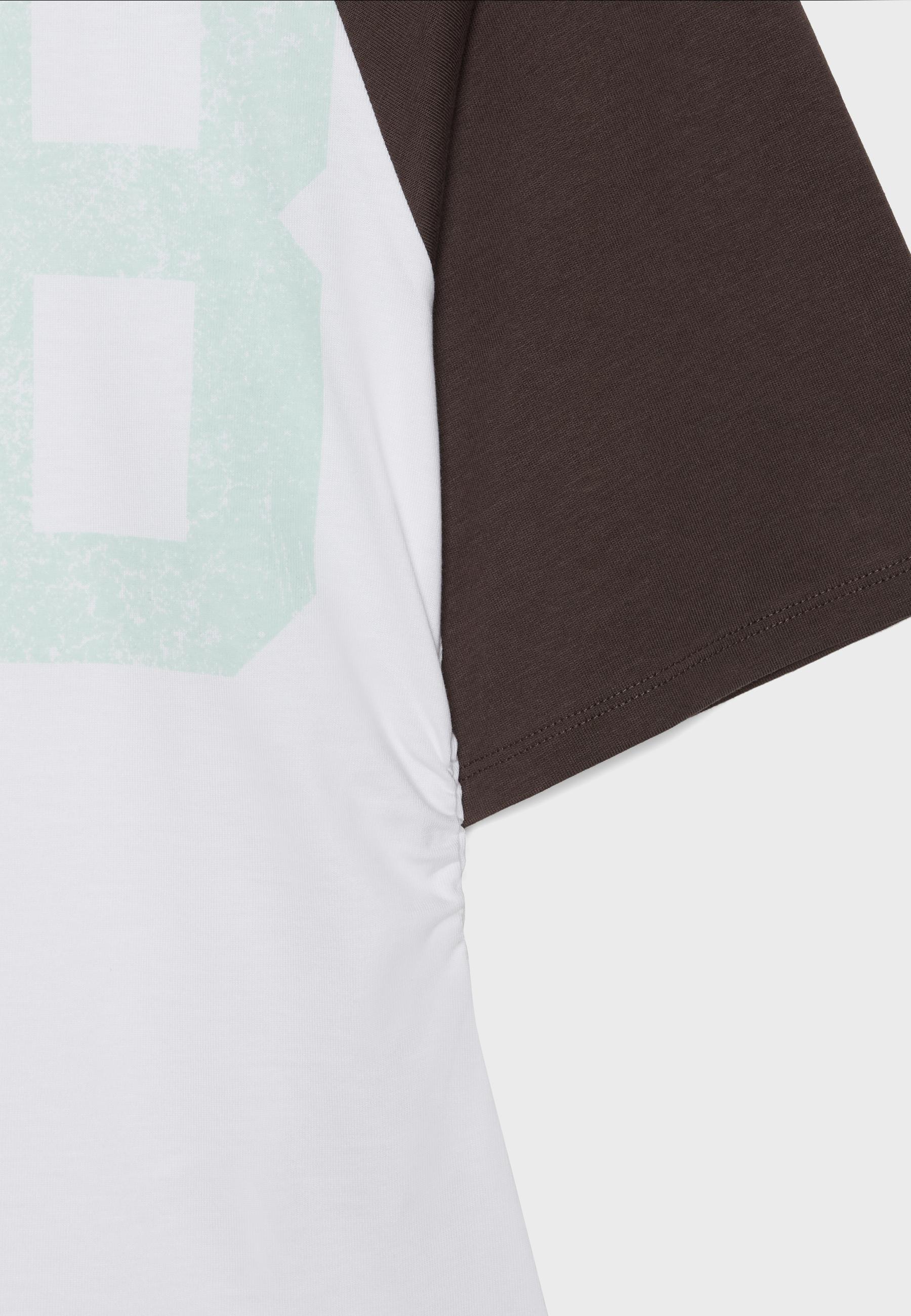Raglan sleeve T-shirt with gathers — Brown