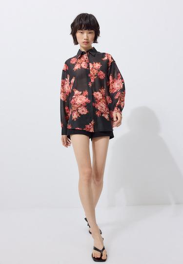 Floral print flowing shirt — Black 2