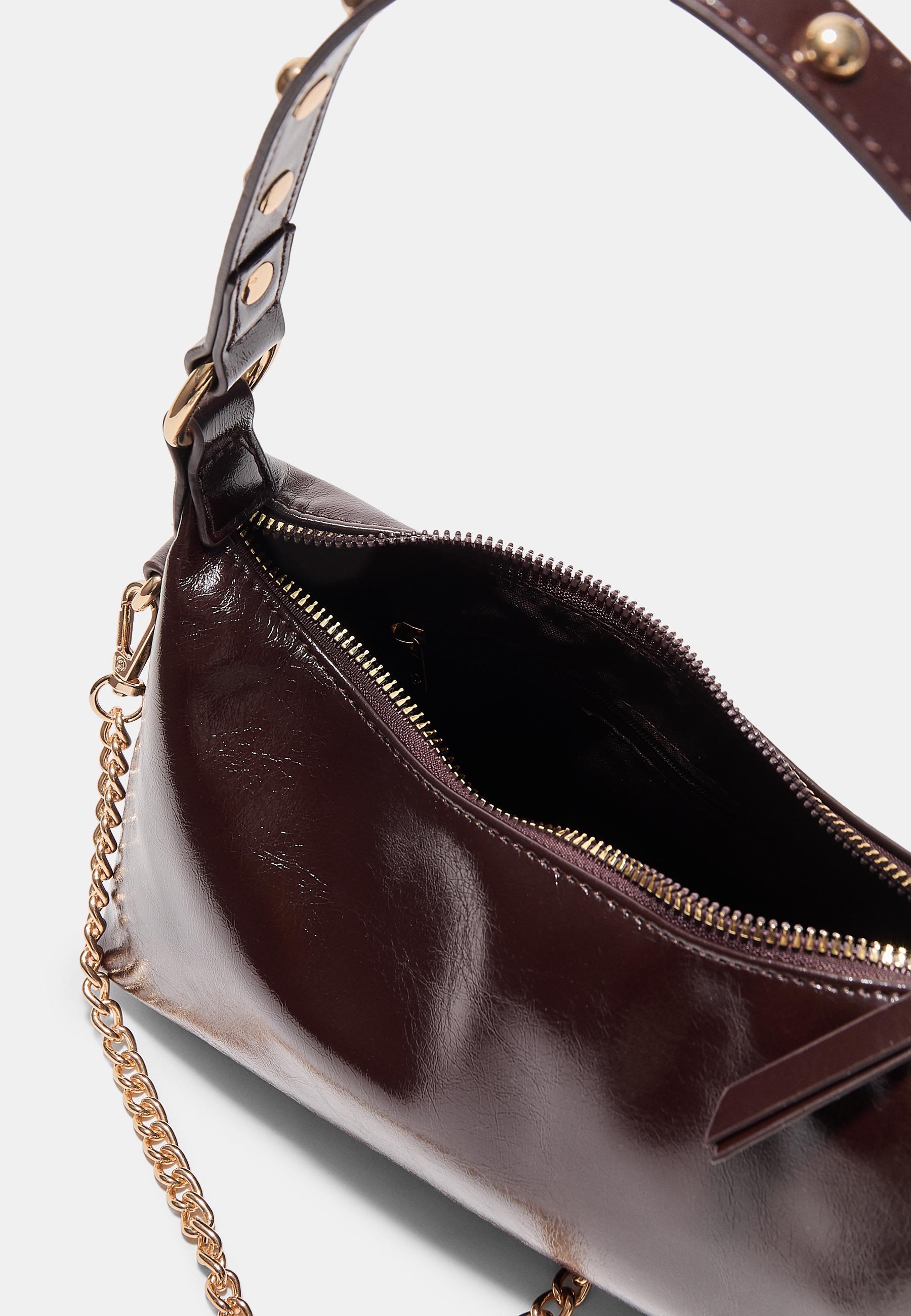 Studded half-moon shoulder bag — Brown