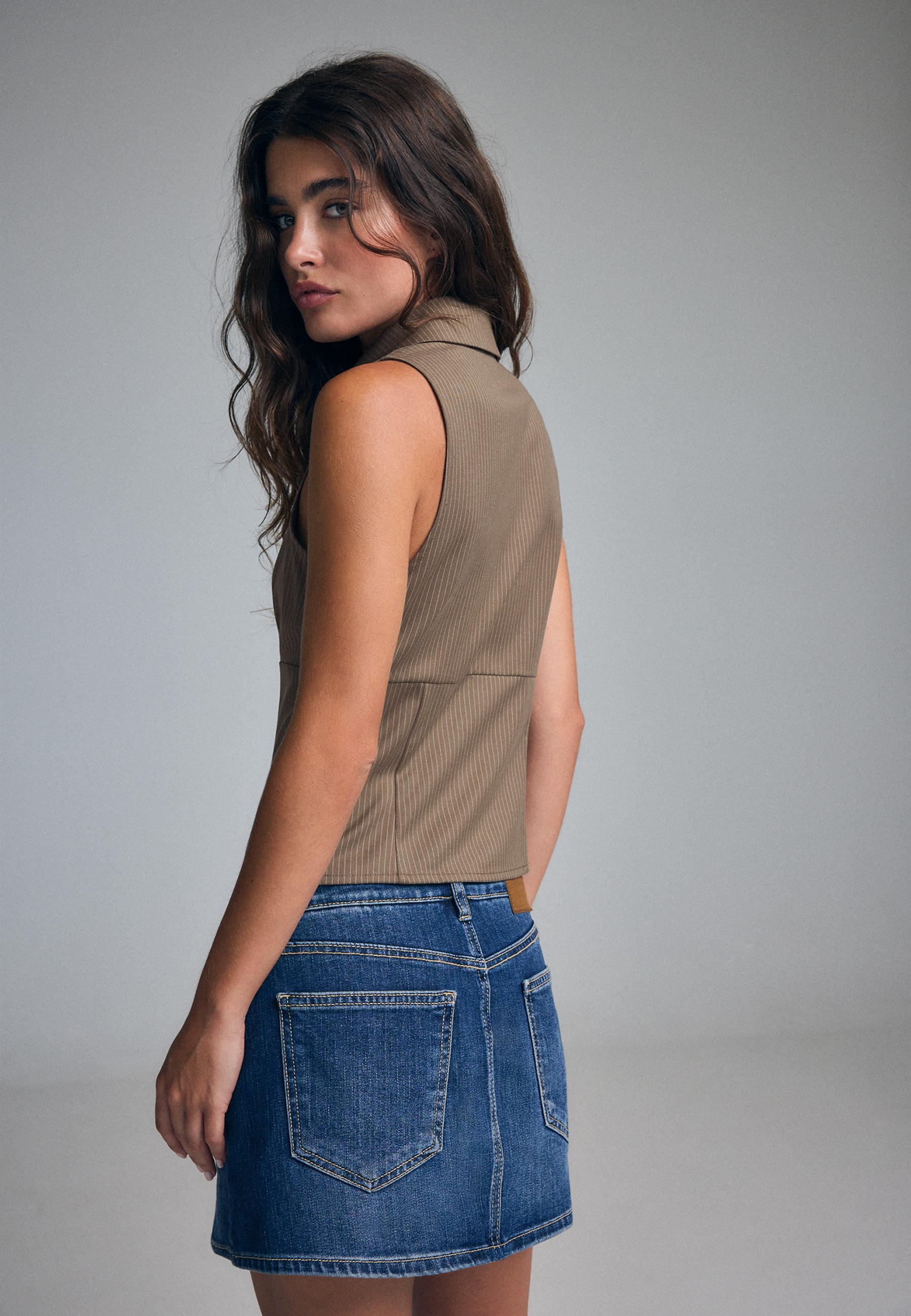 Sleeveless press stud top — Khaki