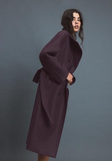 Soft-touch high neck long coat — Purple 3