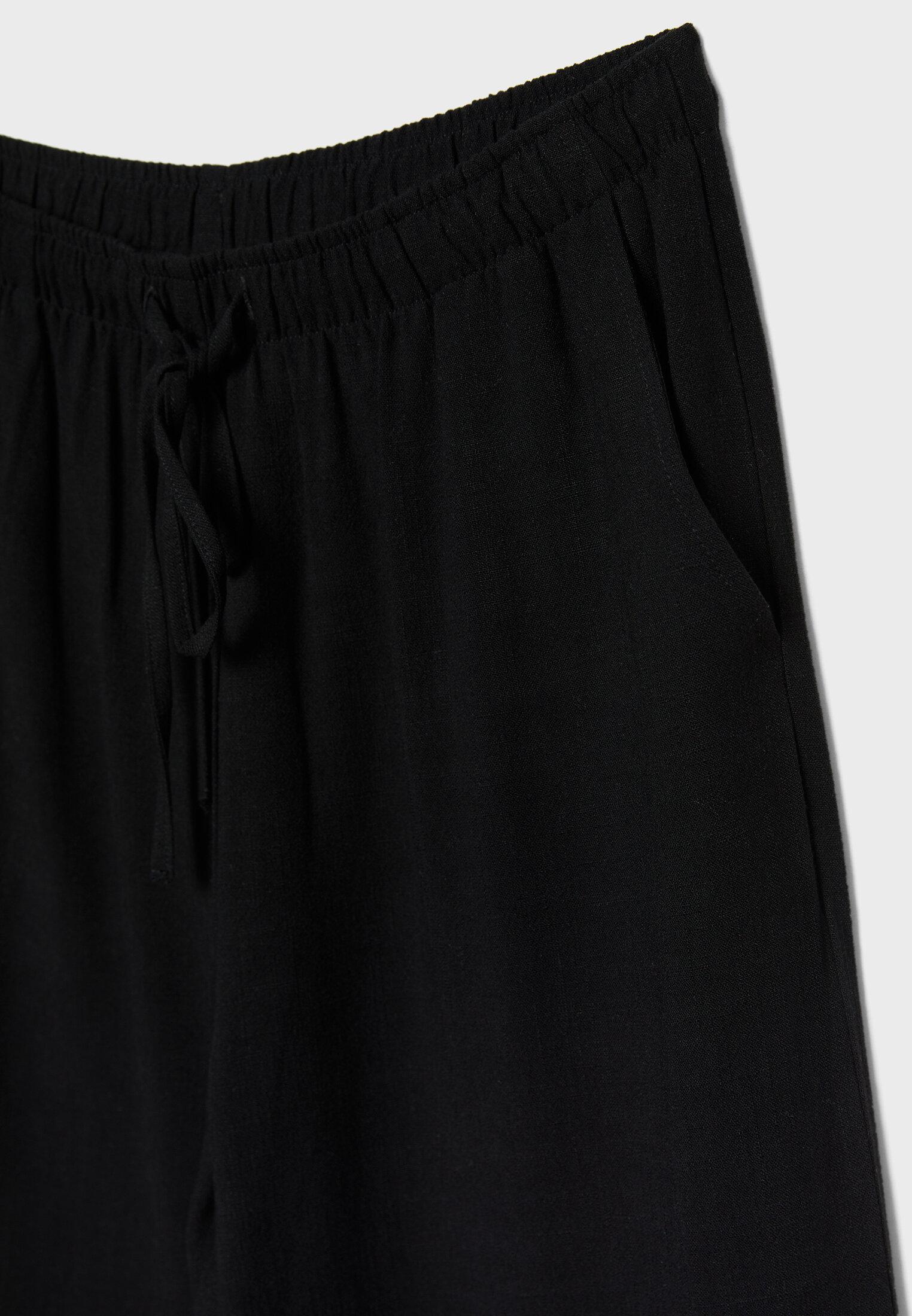 Straight-leg linen-look trousers — Black