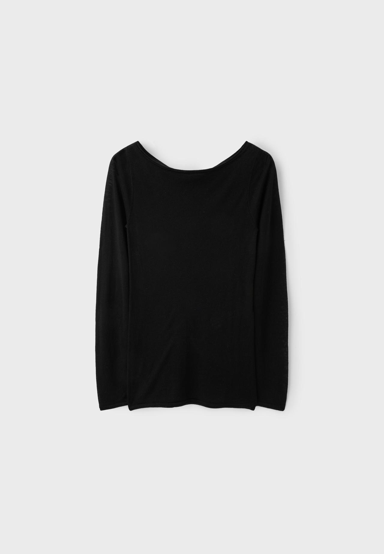 Basic wool and silk boat neck jumper — Black