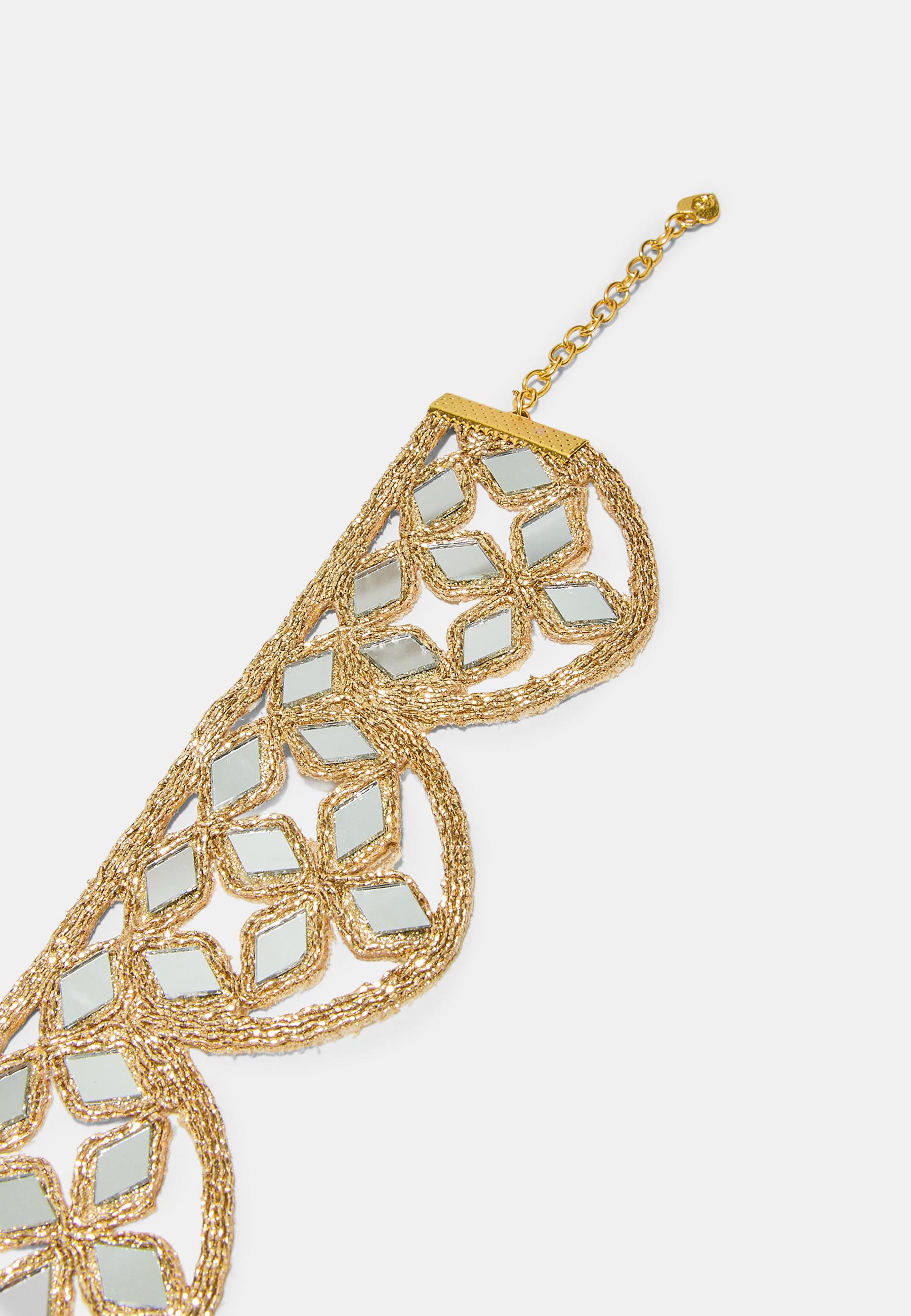 Scalloped mirror choker necklace — Gold