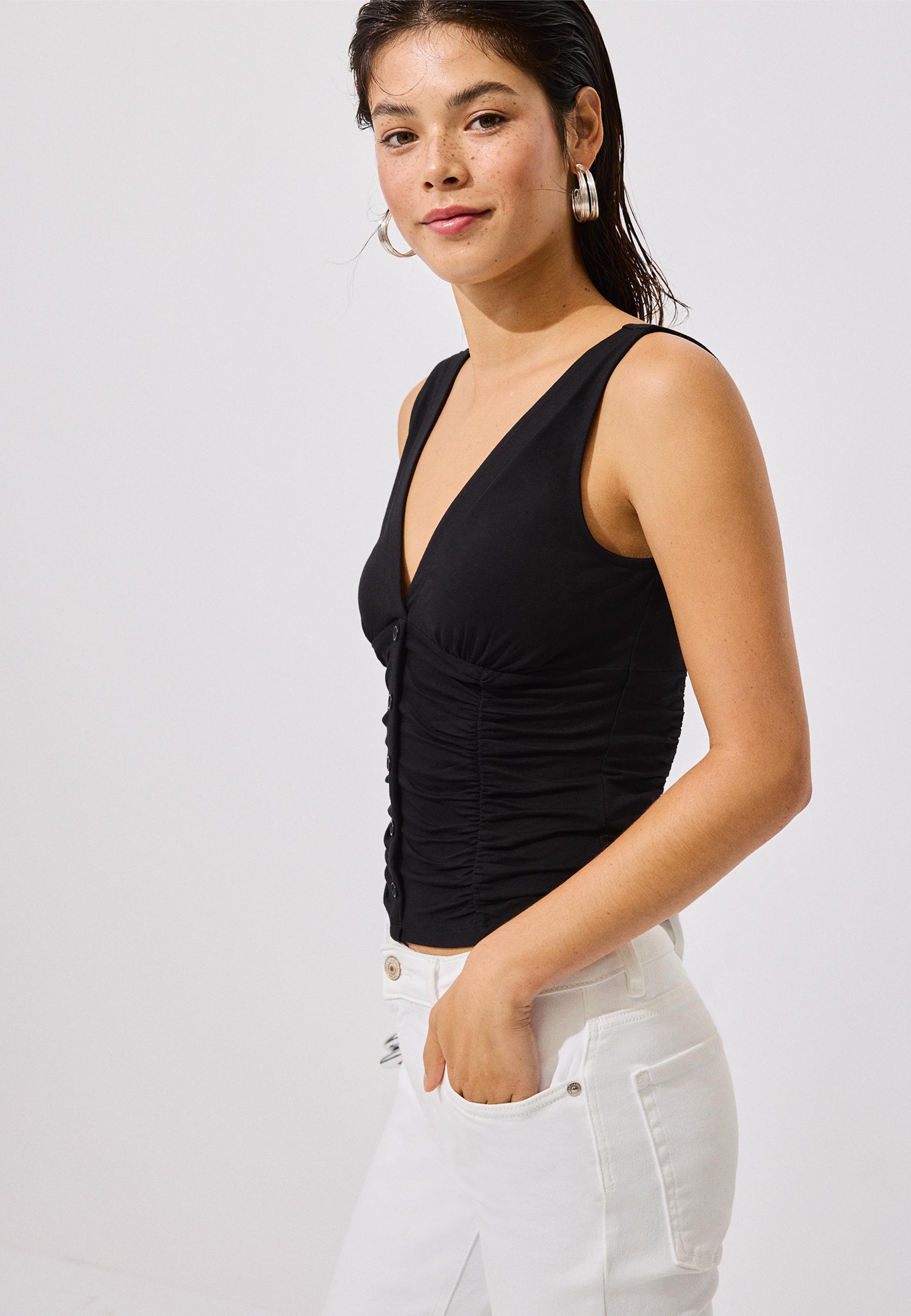 Fitted gathered top — Black