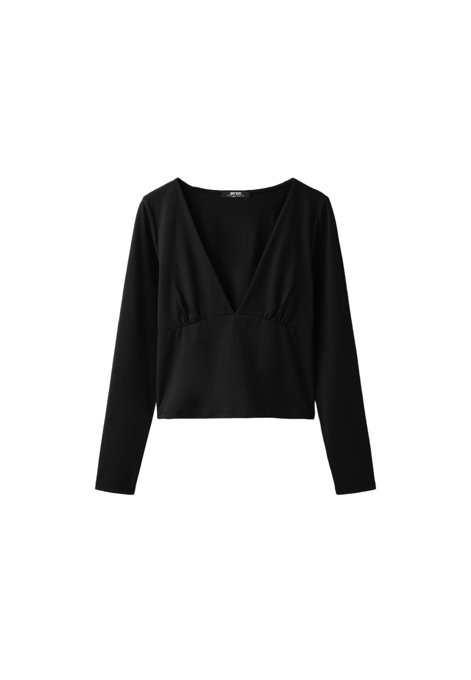 Under-bust cut long sleeve T-shirt — Black