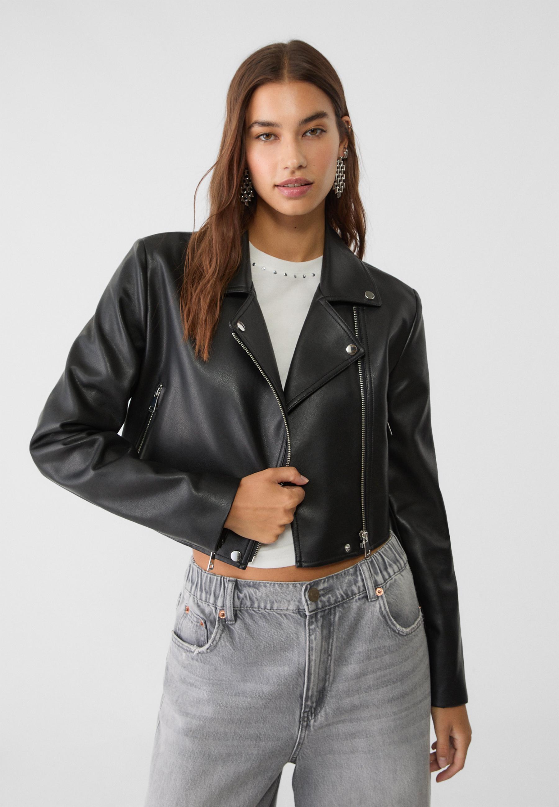 Cazadora biker efecto piel crop