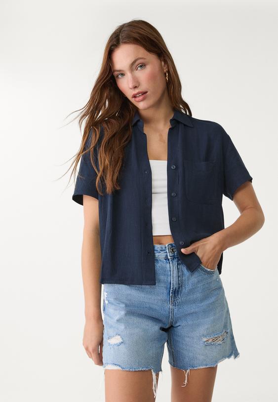 camisa manga corta efecto lino