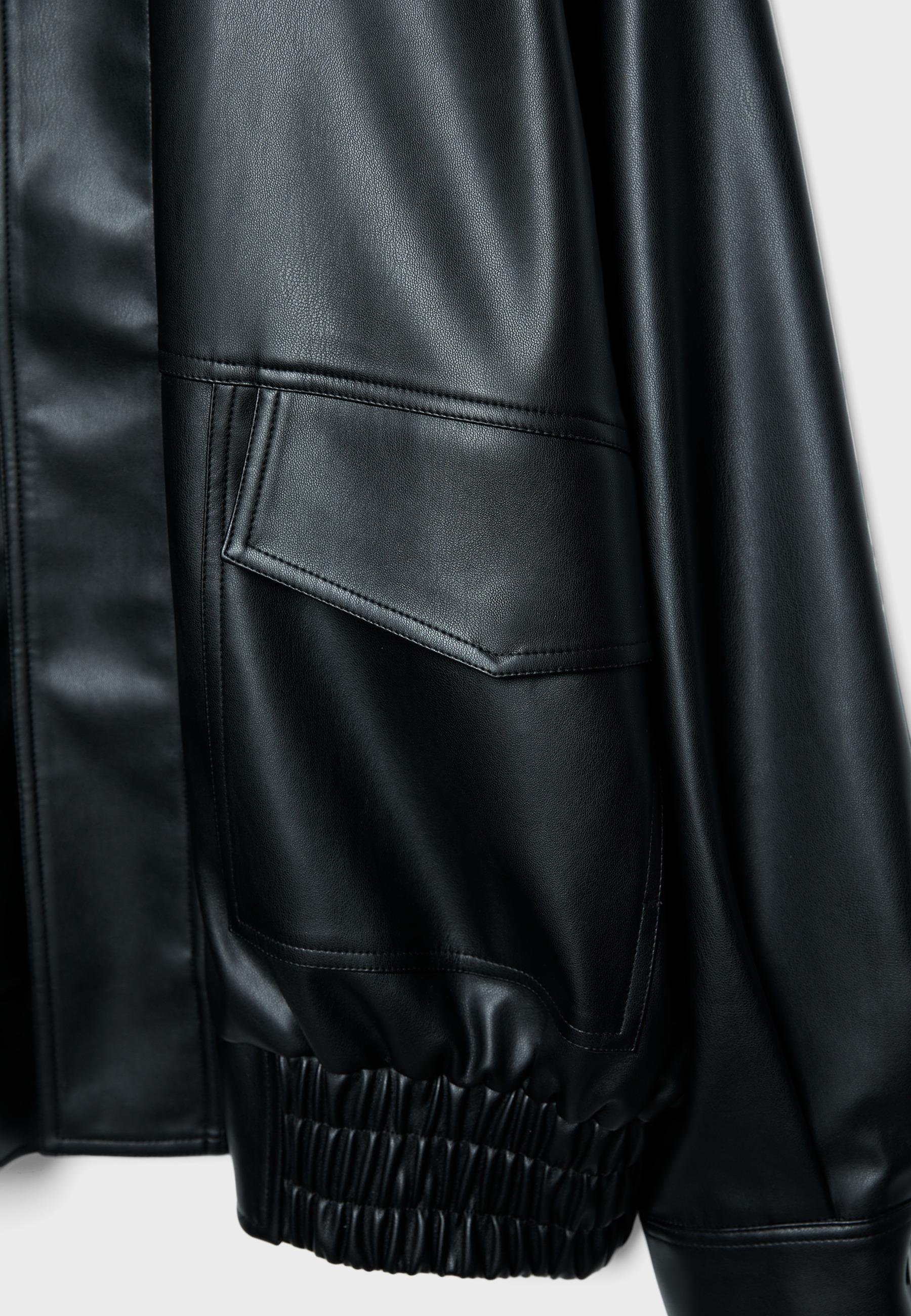 Oversize leather effect biker jacket — Black