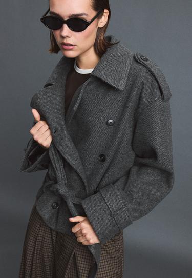 Oversize soft-touch trench coat — Dark grey 1