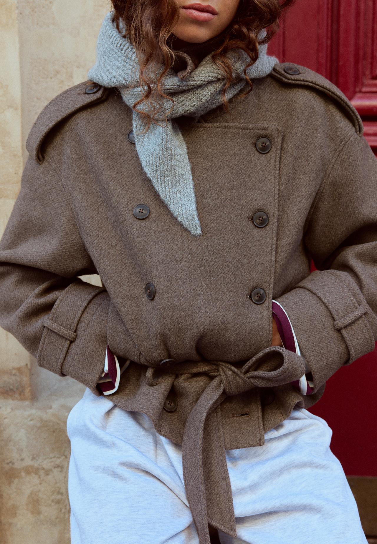 Oversize soft-touch trench coat — Brown