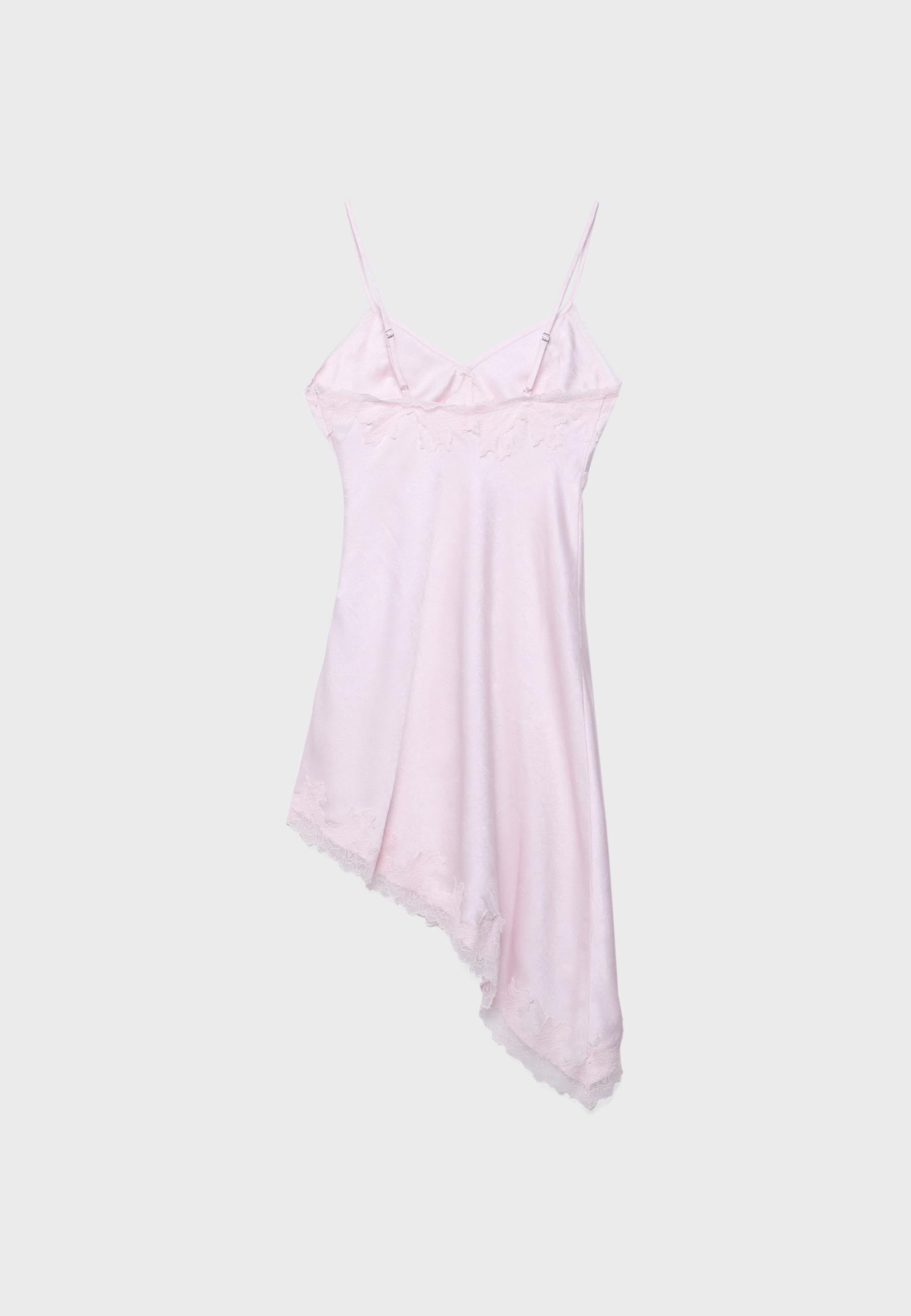 Short asymmetric satin dress — Pastel pink (alternate view)