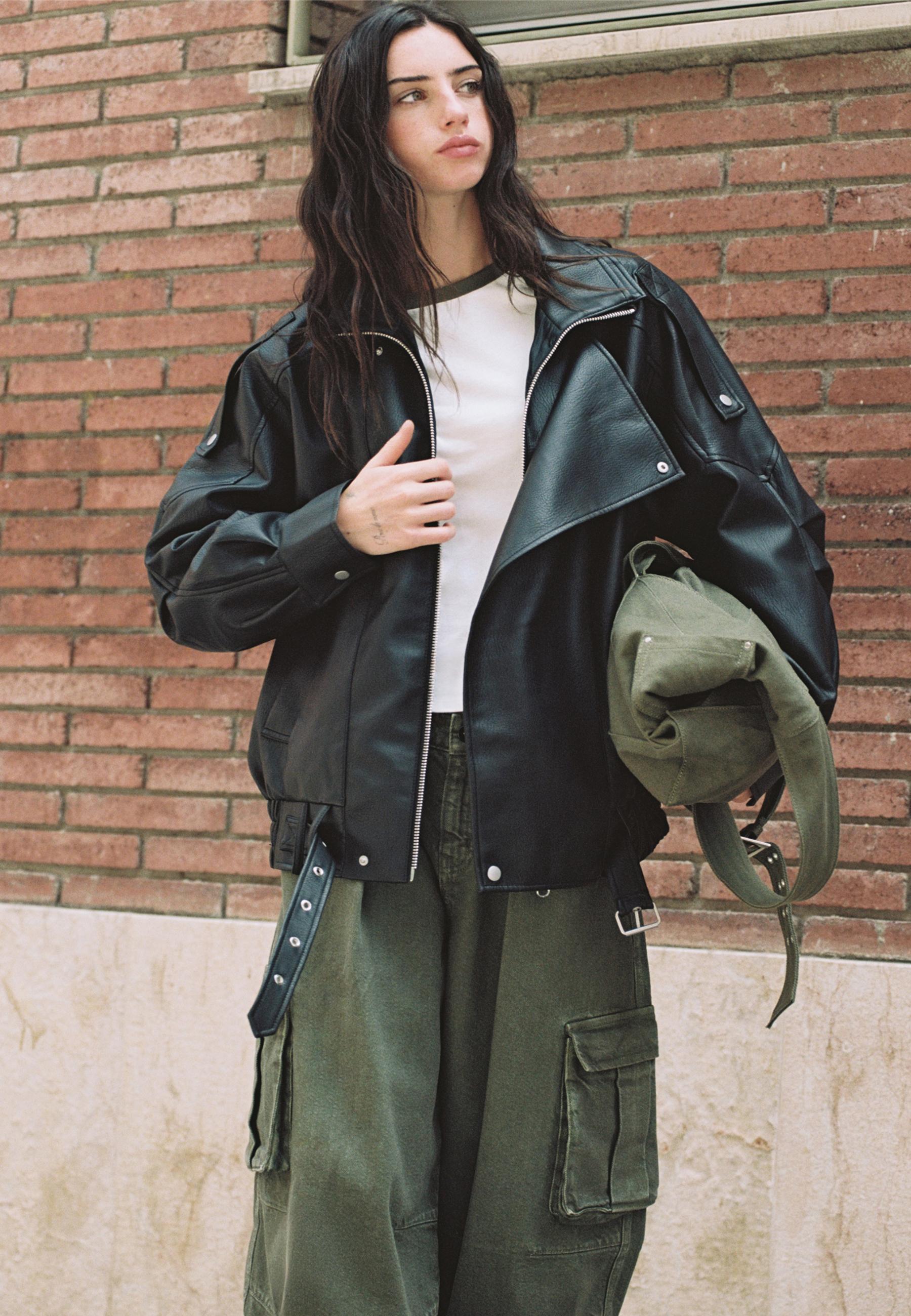 Oversize leather effect lapel jacket — Black