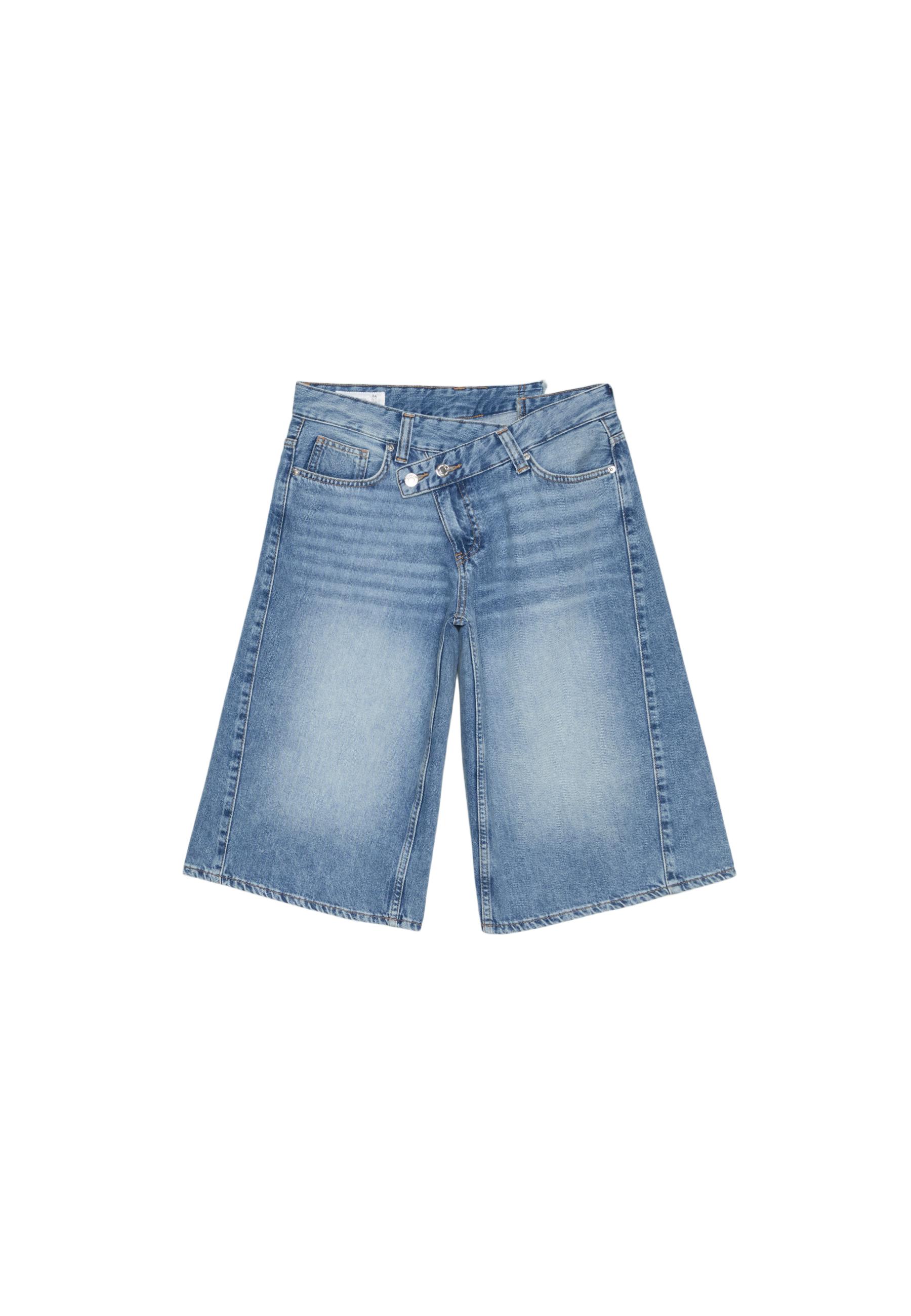 Cross-over waist Bermuda shorts — OVERDYED BLUE DENIM